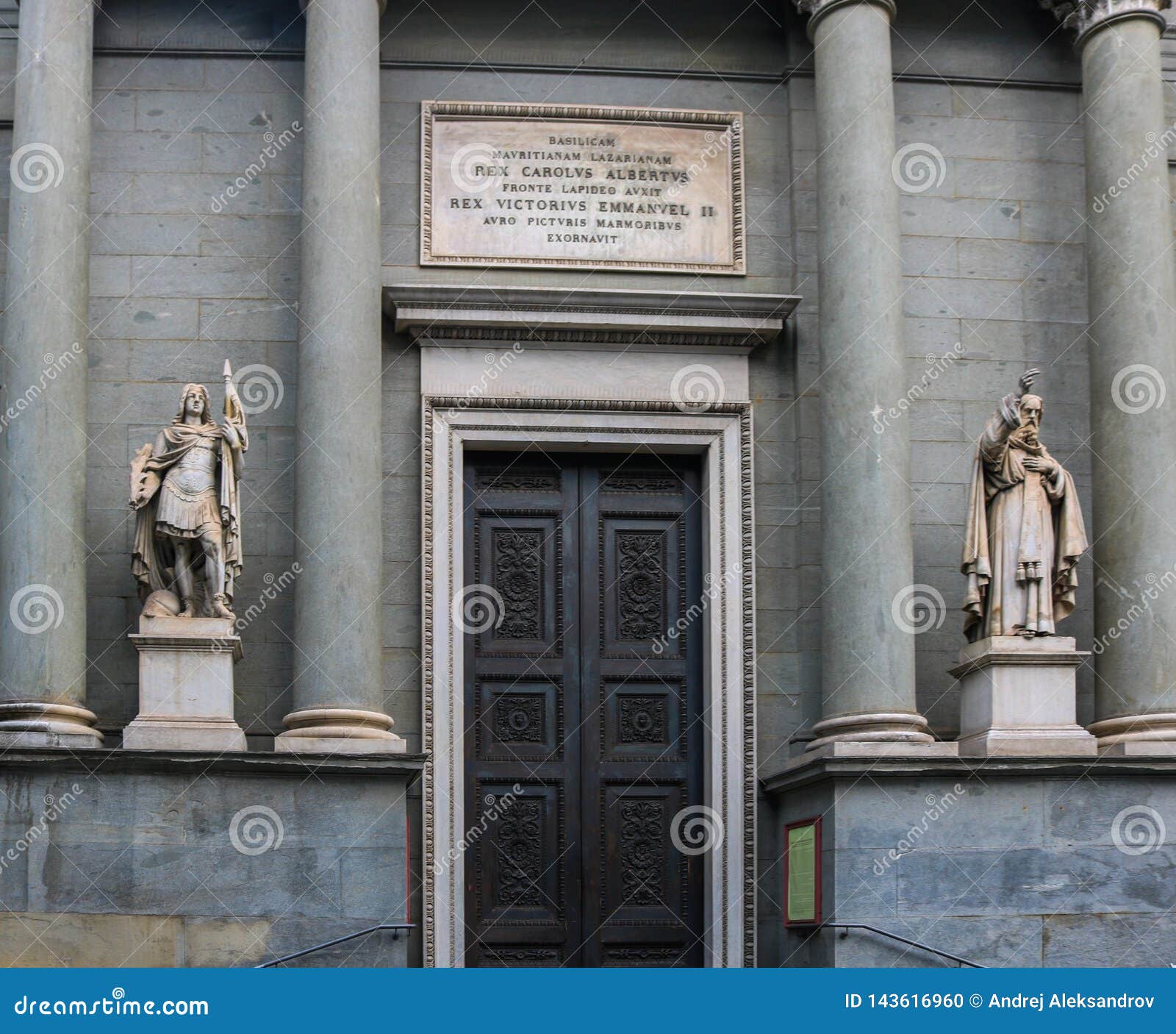 entrance to basilica of saints maurice and lazarus, turin italy. taken in july 2018