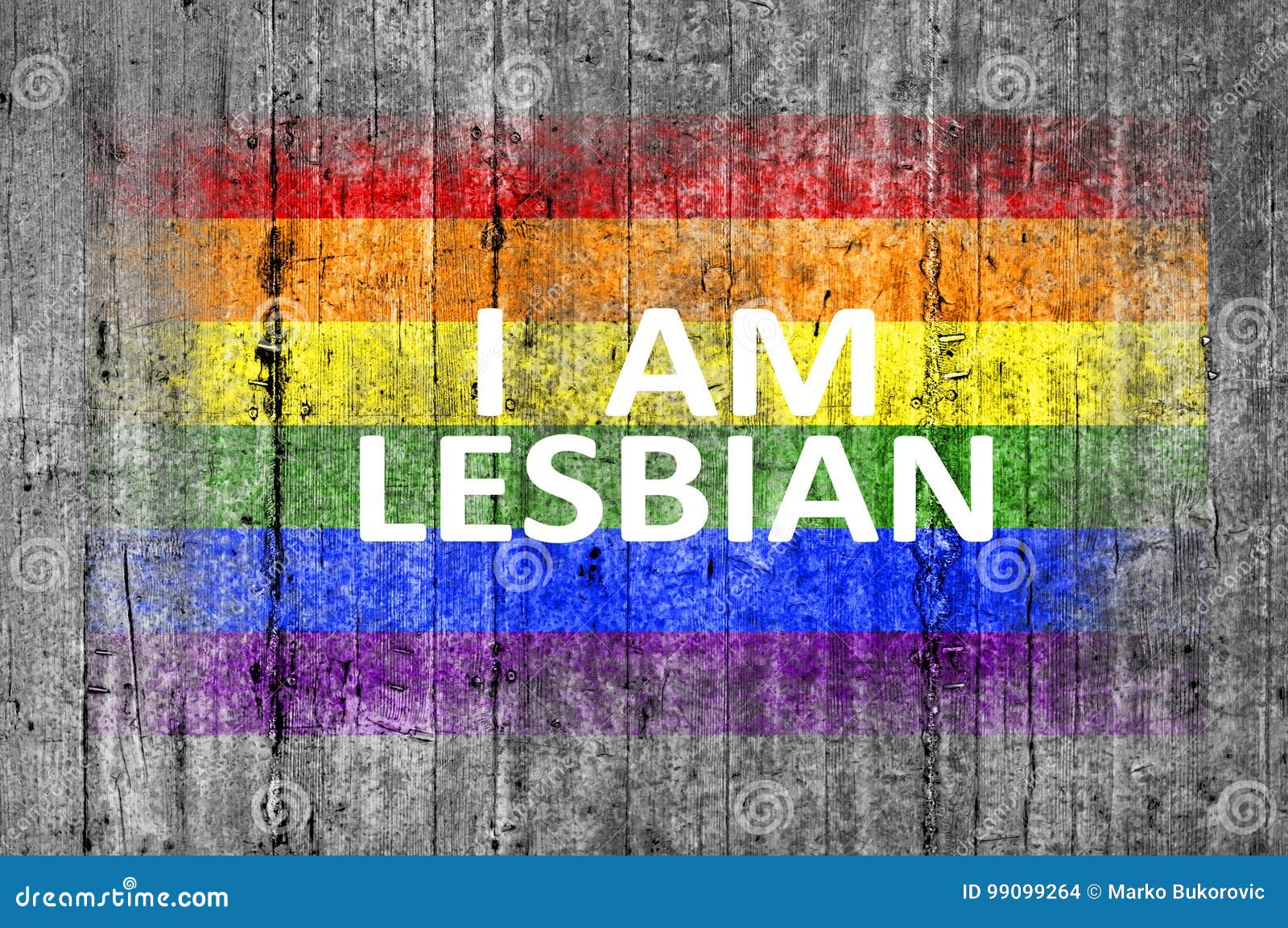 I Am LESBIAN And LGBT Flag Painted On Background Texture Gray Concrete