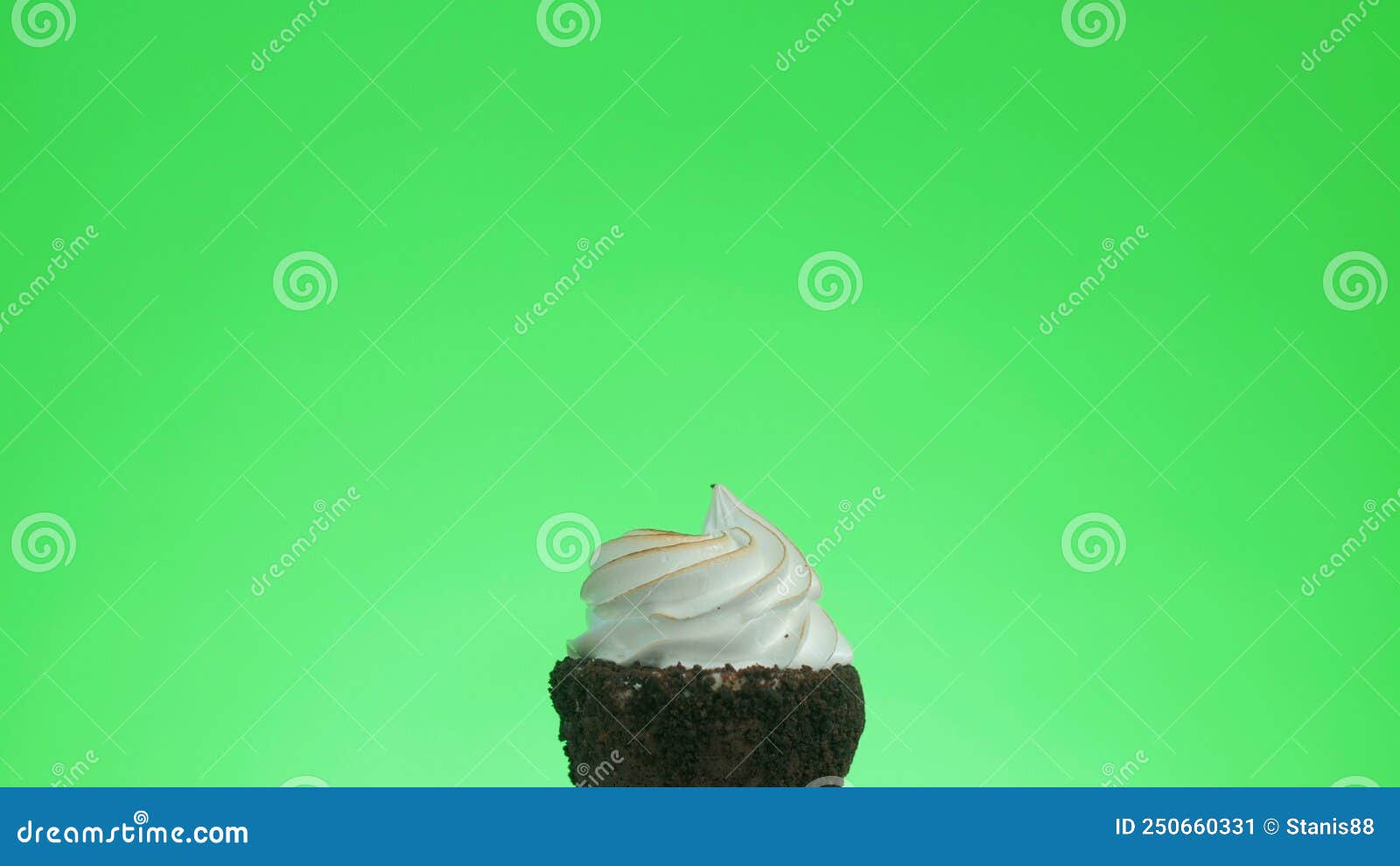 I Light a Red Candle on a Delicious Cupcake. Green Screen Stock Image Image of food, green