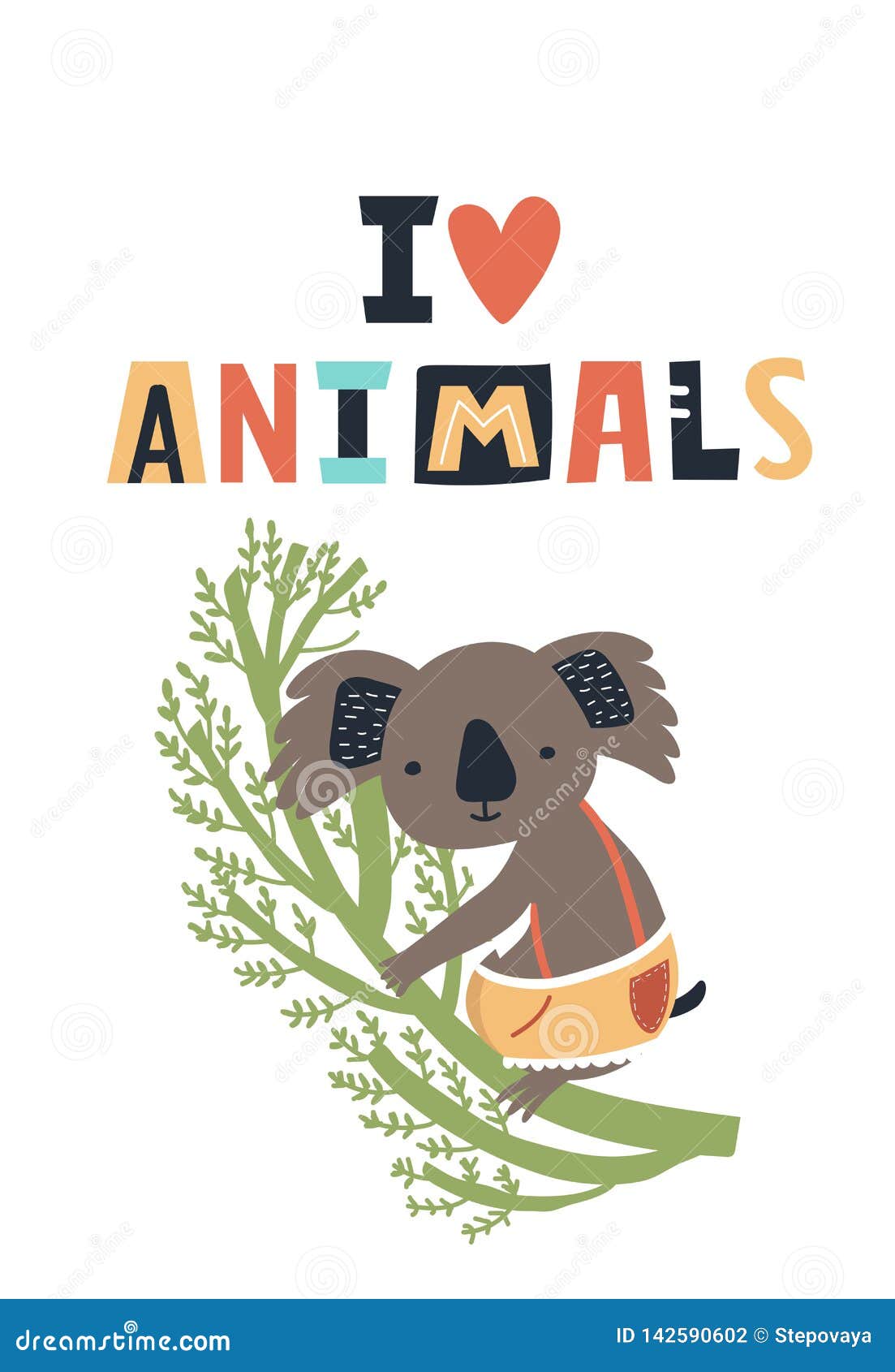 I Love Animals - Cute Kids Hand Drawn Nursery Poster with Koala Animal and  Lettering. Color Vector Illustration. Stock Vector - Illustration of  cartoon, card: 142590602