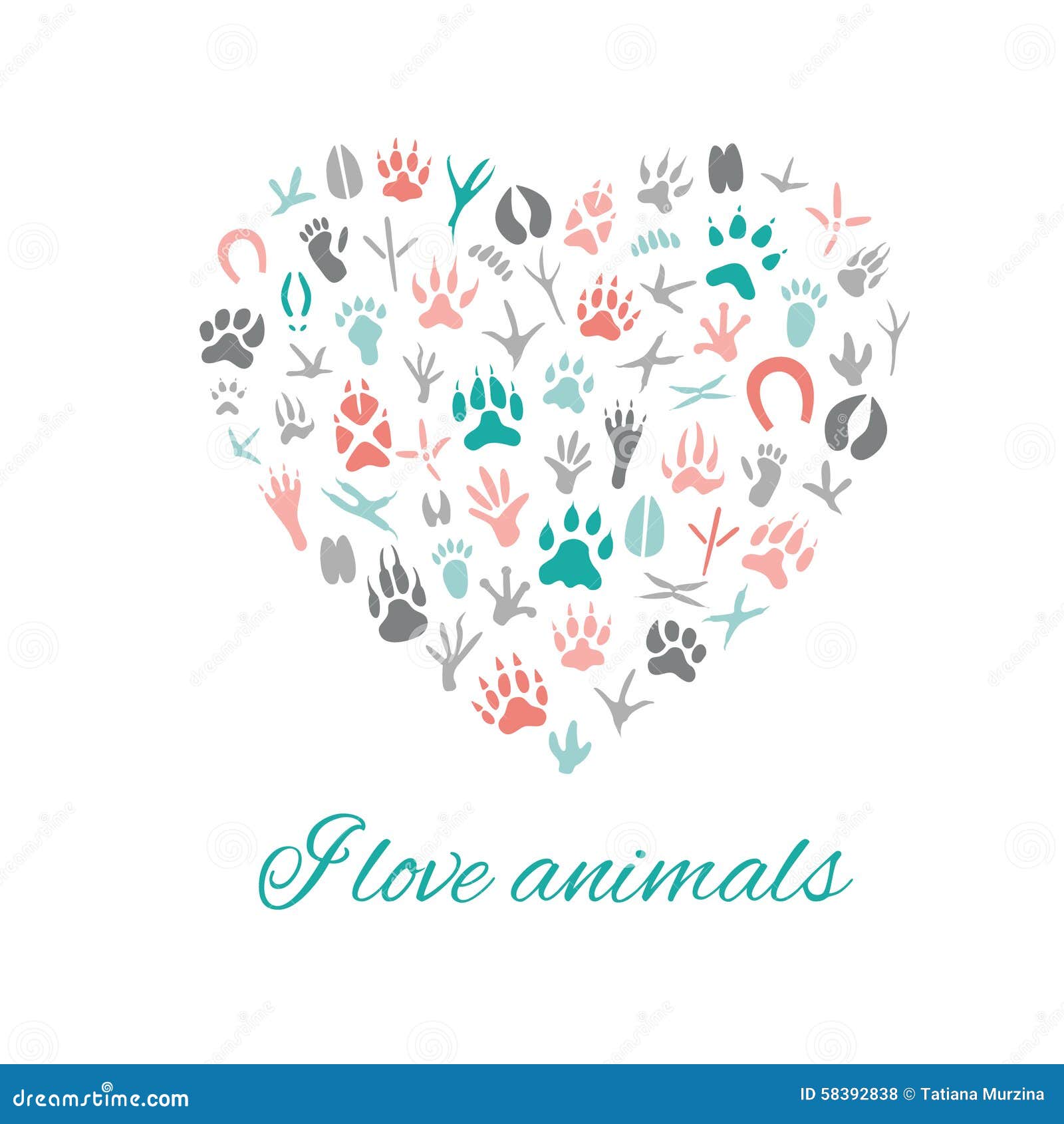I love animals, Heart. stock illustration. Illustration of cartoon -  58392838