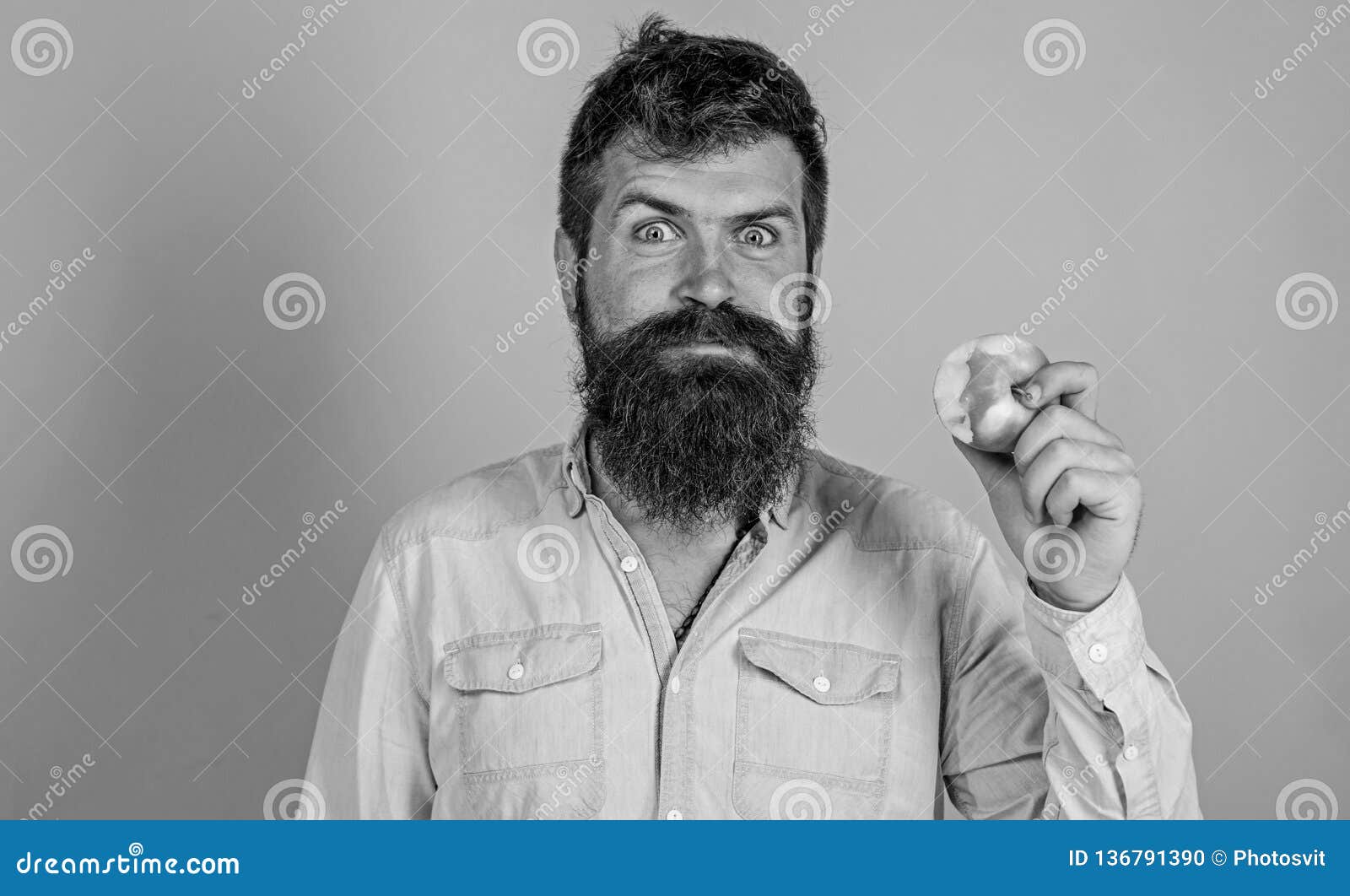 I Love Apples Man Handsome Hipster with Long Beard Eating Apple ...