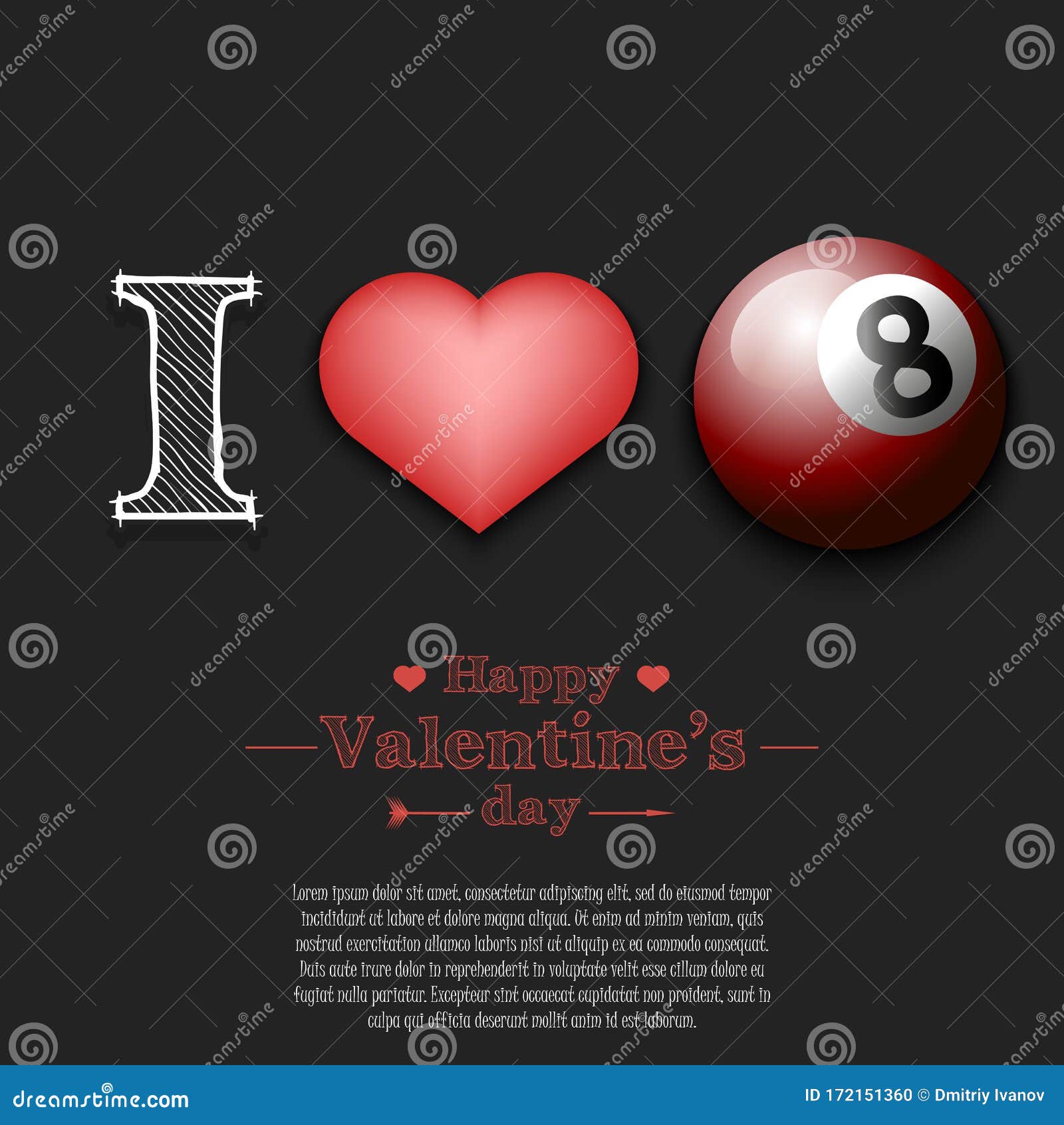 I Love Billiard. Happy Valentines Day Stock Vector - Illustration of ...