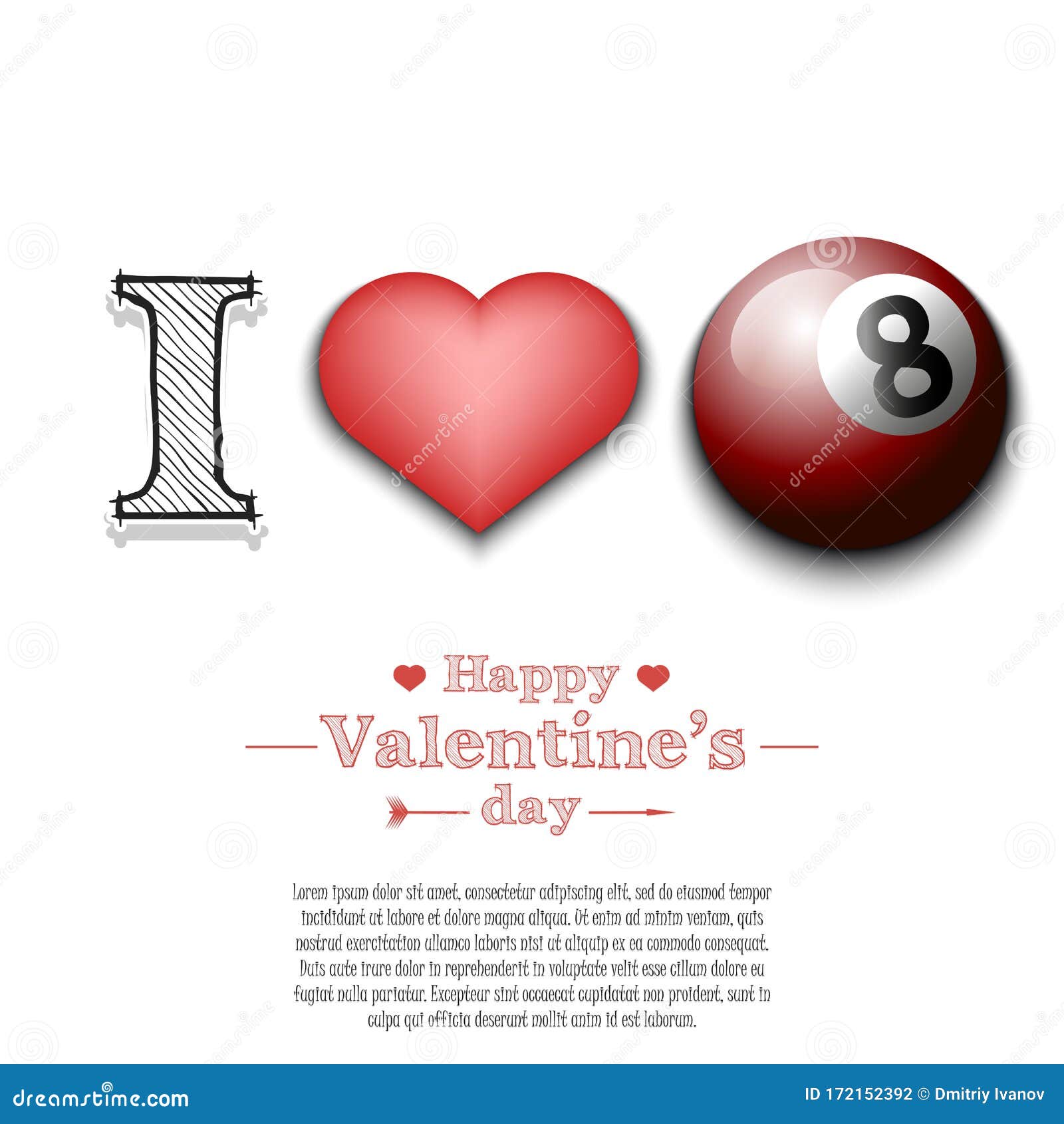 I Love Billiard. Happy Valentines Day Stock Vector - Illustration of ...