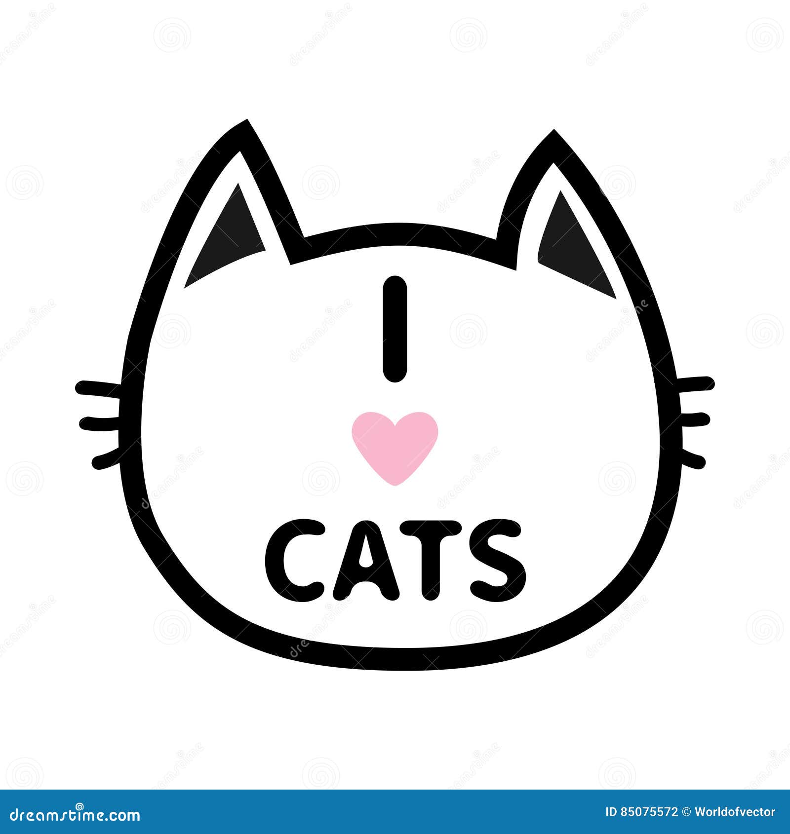 I Love Cats Heart Text Lettering. Black Cat Head Face Contour Silhouette  Icon. Line Pictogram. Cute Funny Cartoon Character Stock Vector -  Illustration of face, doodle: 85075572