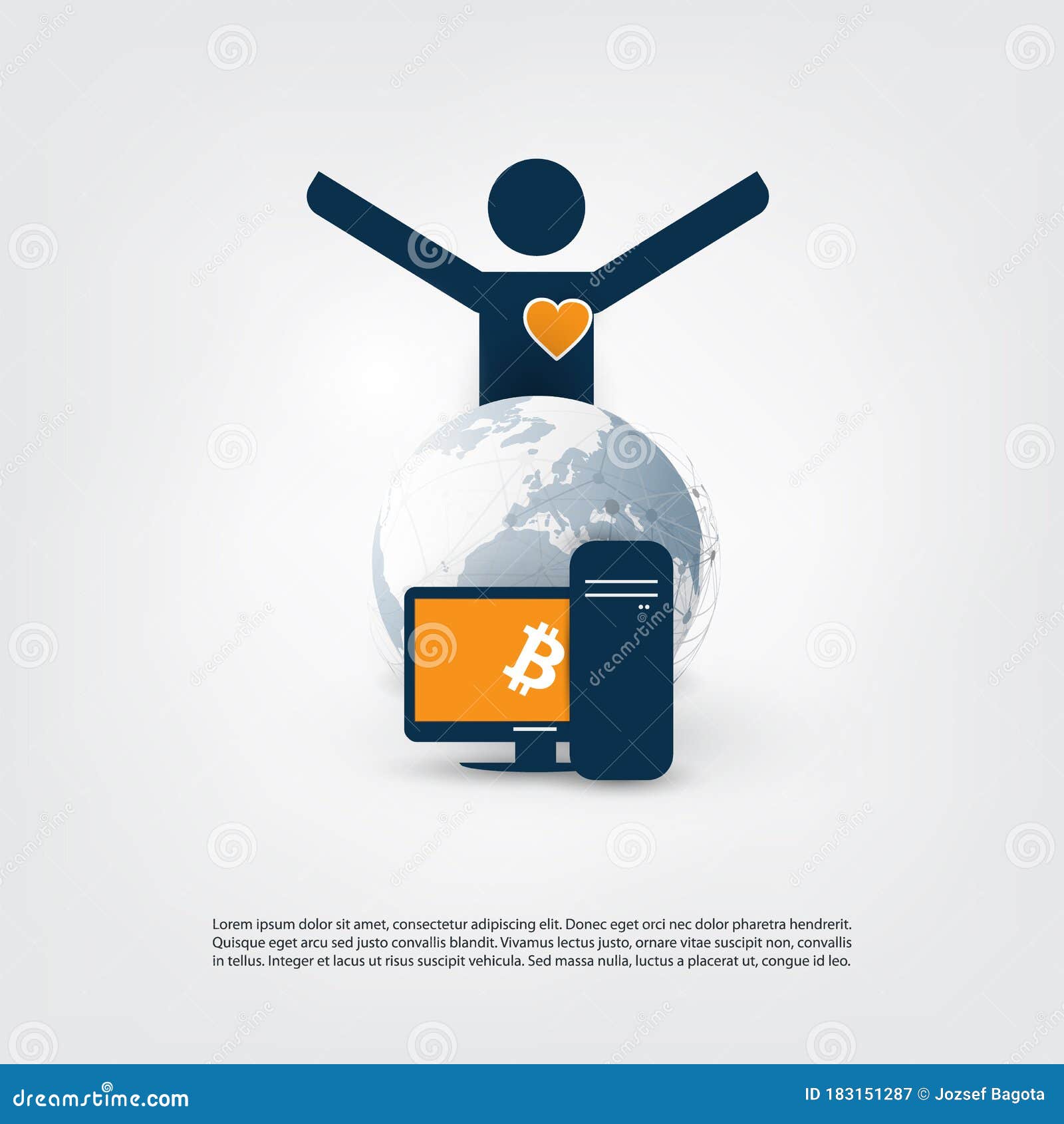 I Love Crypto Currency - Bitcoin Trading , Mining Concept with Computer and  Happy Business Man Stock Vector - Illustration of earth, international:  183151287