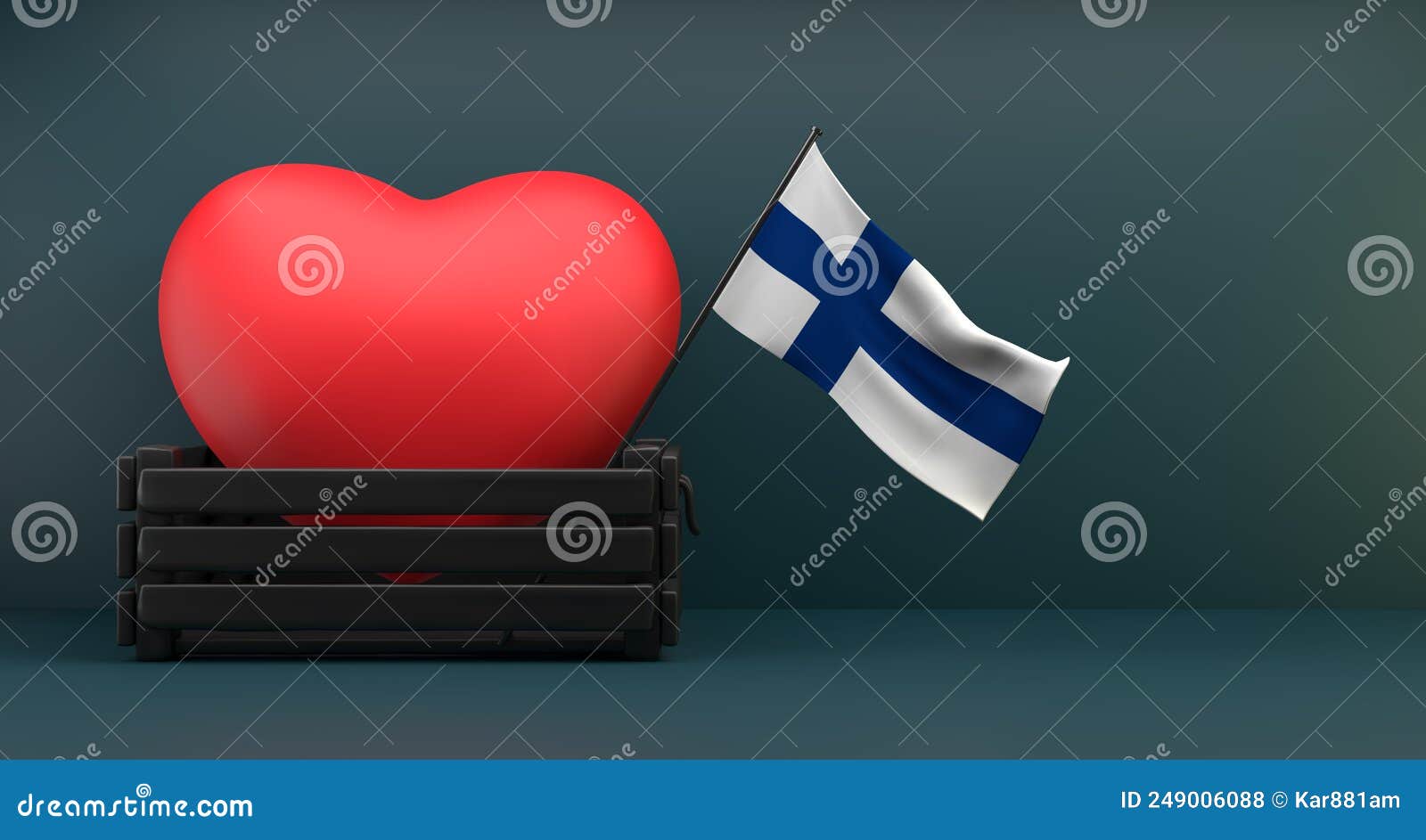 i love finlandia, flag finlandia with heart, copy space, 3d work and 3d image