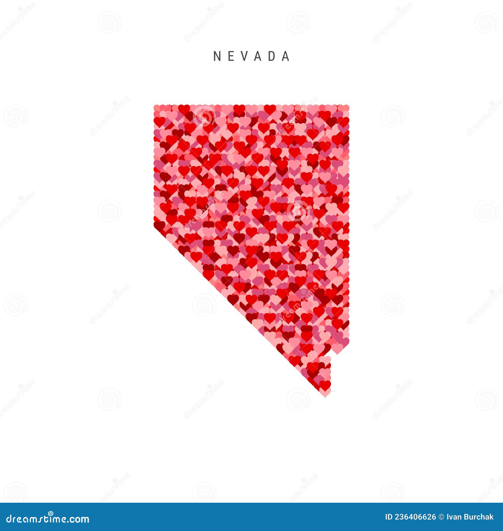 I Love Nevada. Red Hearts Pattern Vector Map of Nevada Stock