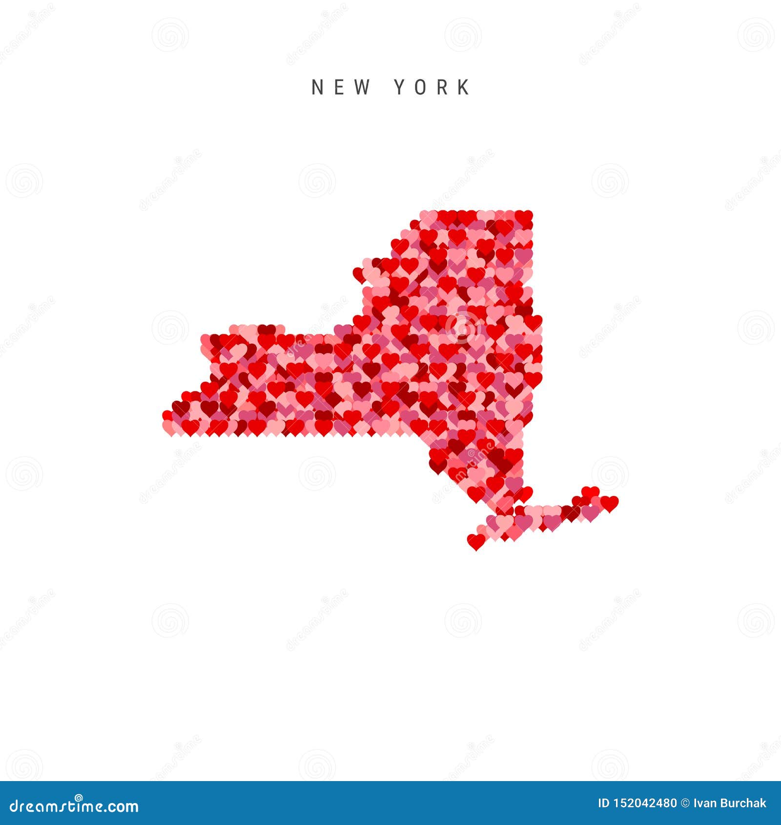 Download I Love New York. Red Hearts Pattern Vector Map Of New York ...