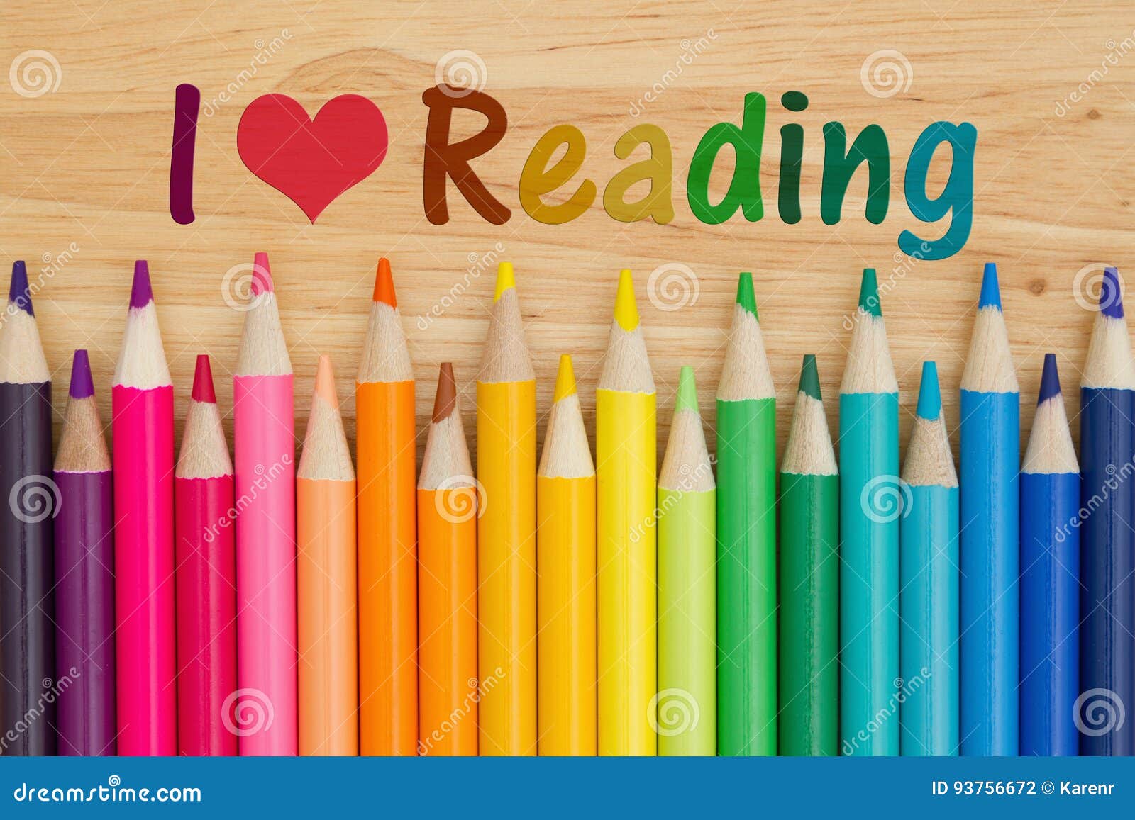 I Love Reading Message with Pencil Crayons Stock Photo Image of