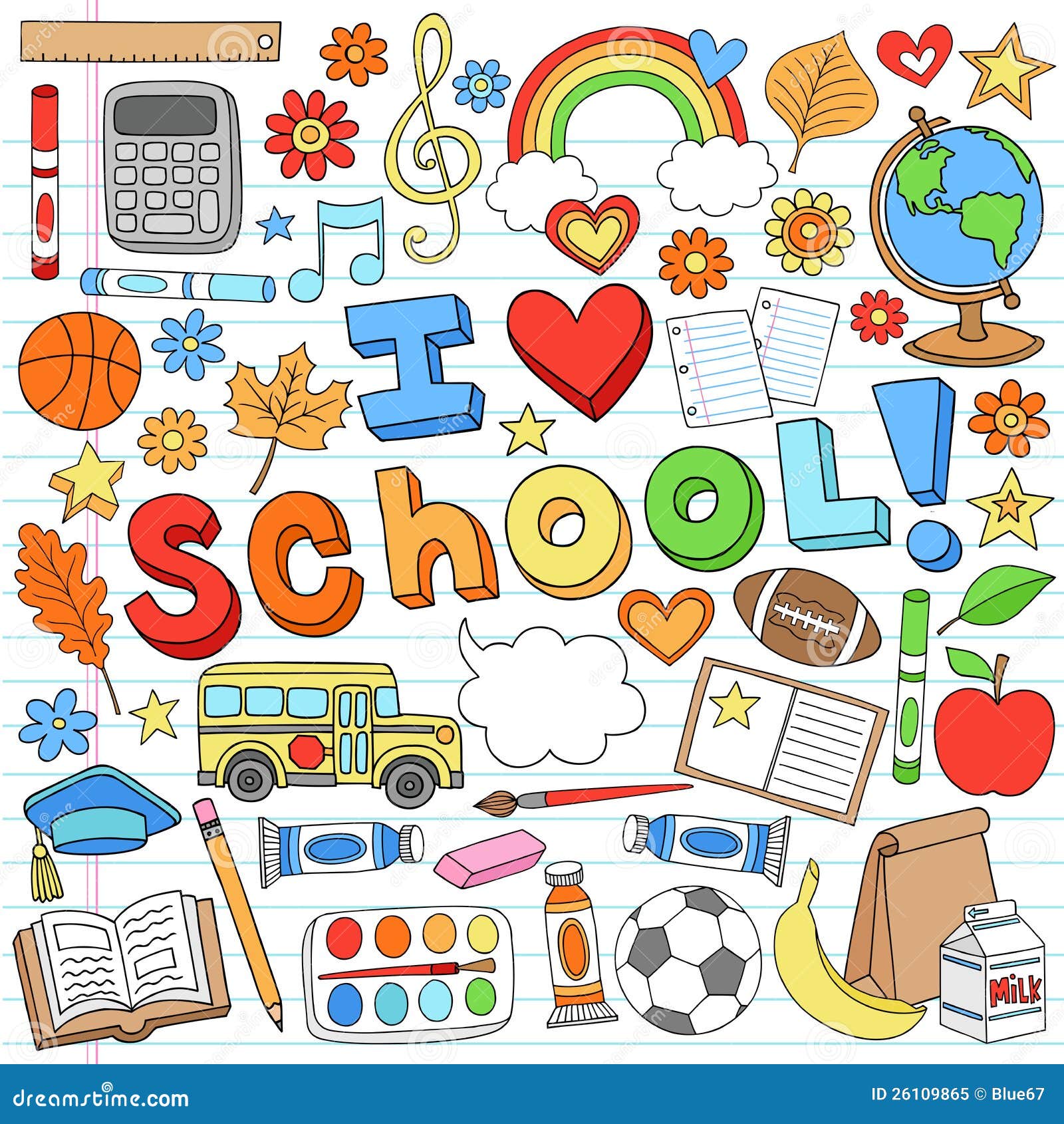 I Love School Supplies Vector Design Elements Stock Vector