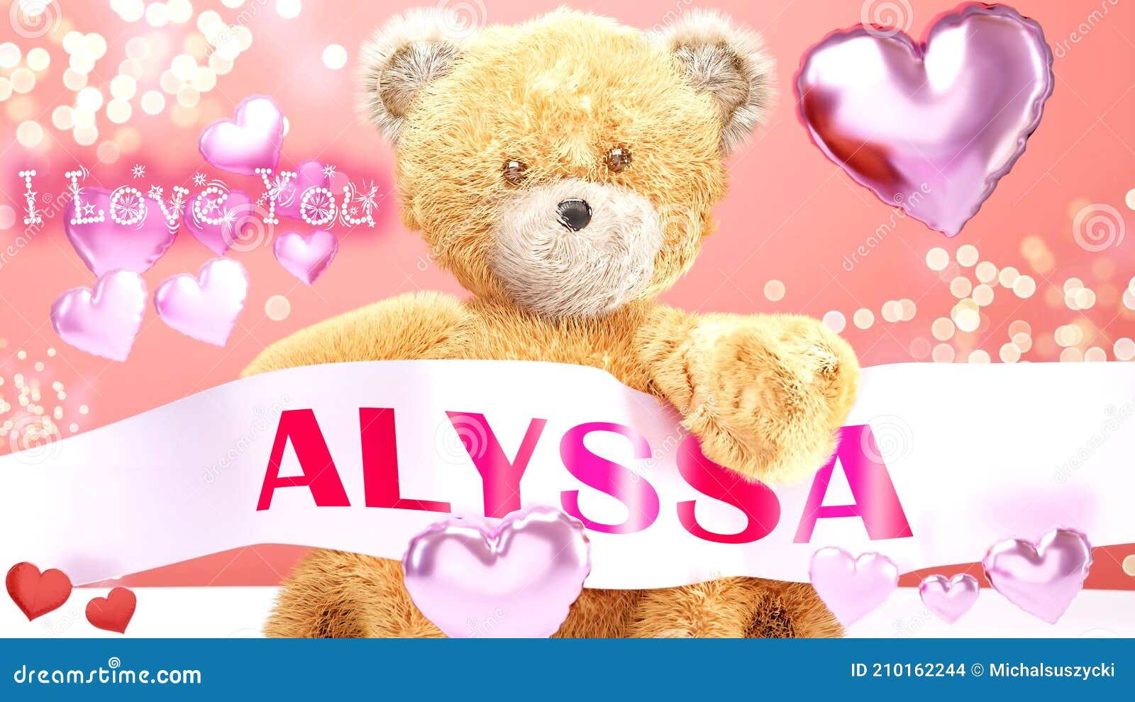 I Love You Alyssa - Cute and Sweet Teddy Bear on a Wedding, Valentine`s or  Just To Say I Love You Pink Celebration Card, Joyful, Stock Illustration -  Illustration of resolution, marriage: