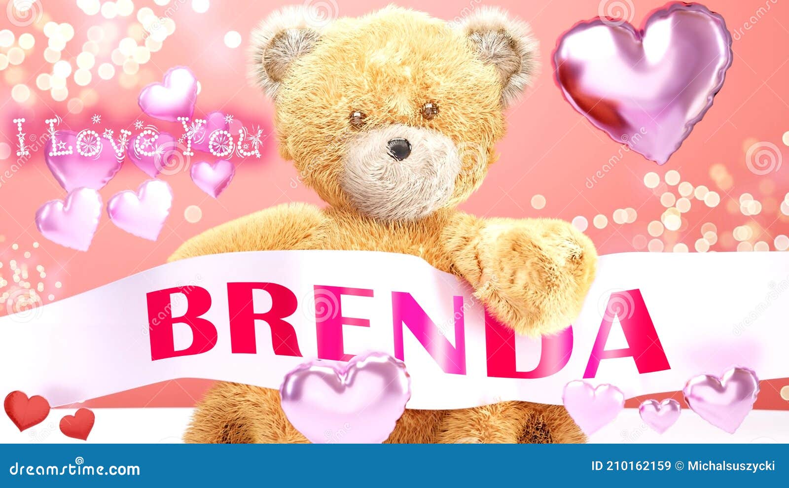 i love you brenda - cute and sweet teddy bear on a wedding, valentine`s or just to say i love you pink celebration card, joyful,