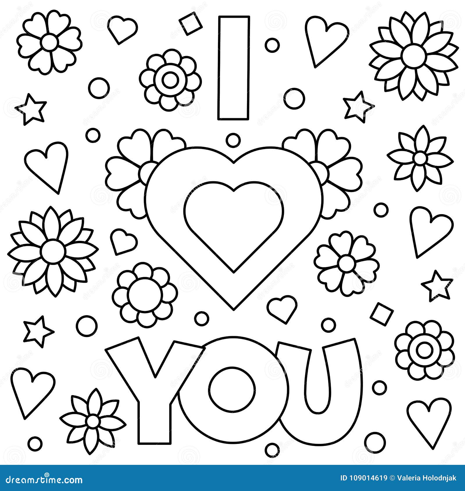 i love you coloring page vector illustration stock