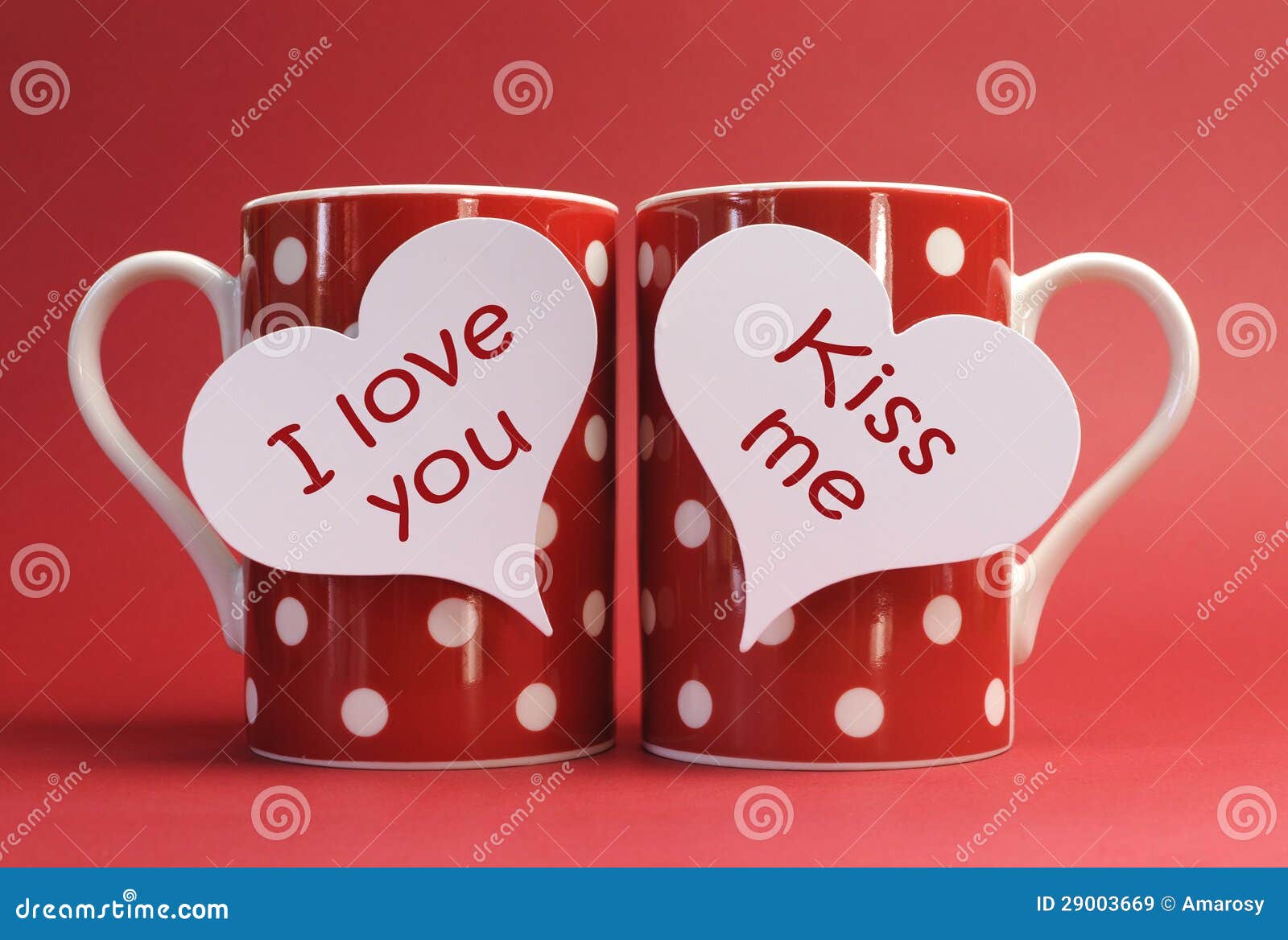 I Love You and Kiss Me Messages on Red Polka Dot Mugs Stock Image ...