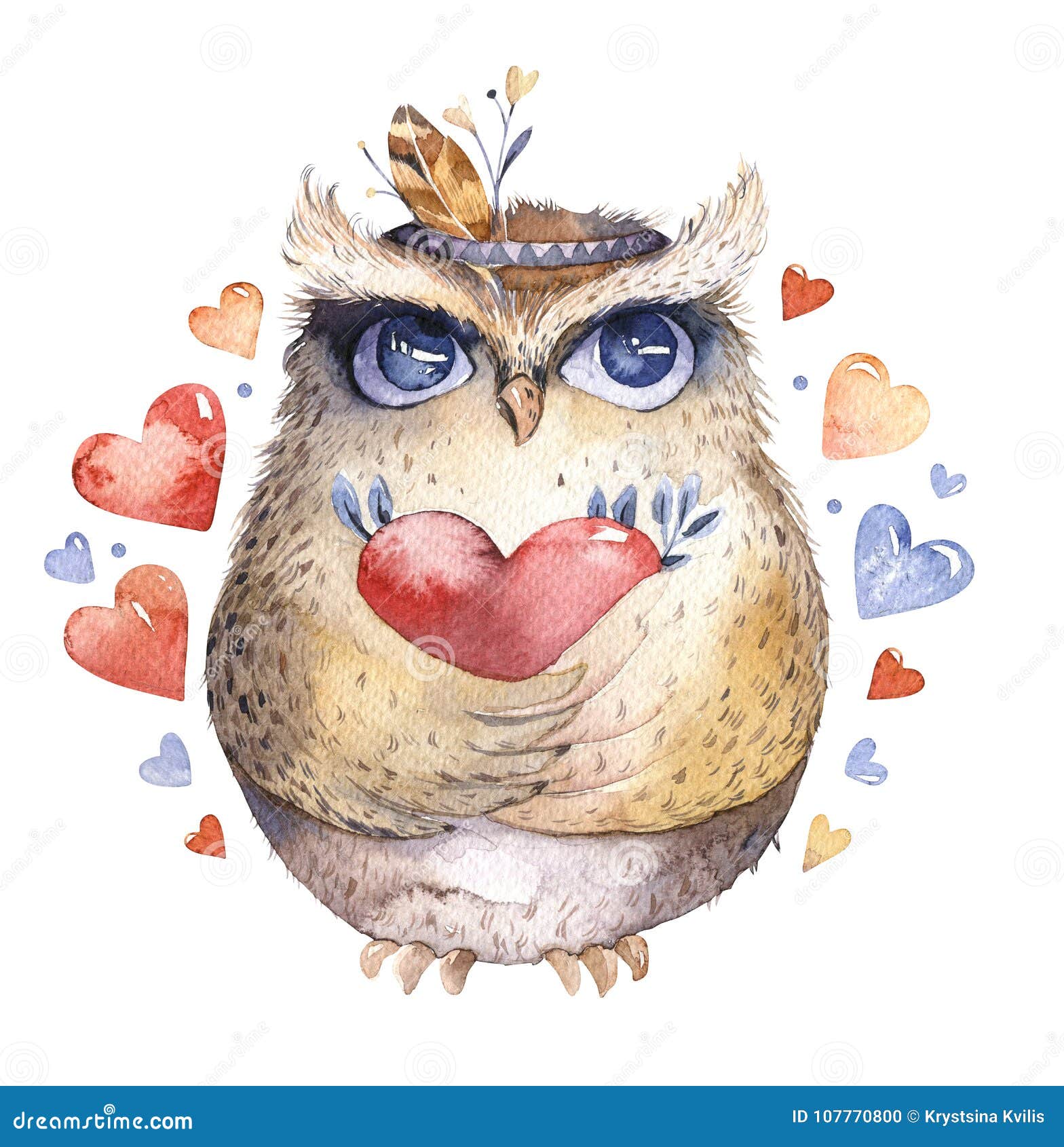 i love you. lovely watercolor  with sweet owls, hearts and flowers in awesome colors. stunning romantic