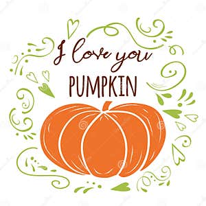 I Love You Pumpkin Banner Autumn Hand Drawn Design Decorated Green I Love You Pumpkin Banner Autumn Hand Drawn Design Decorated Green
