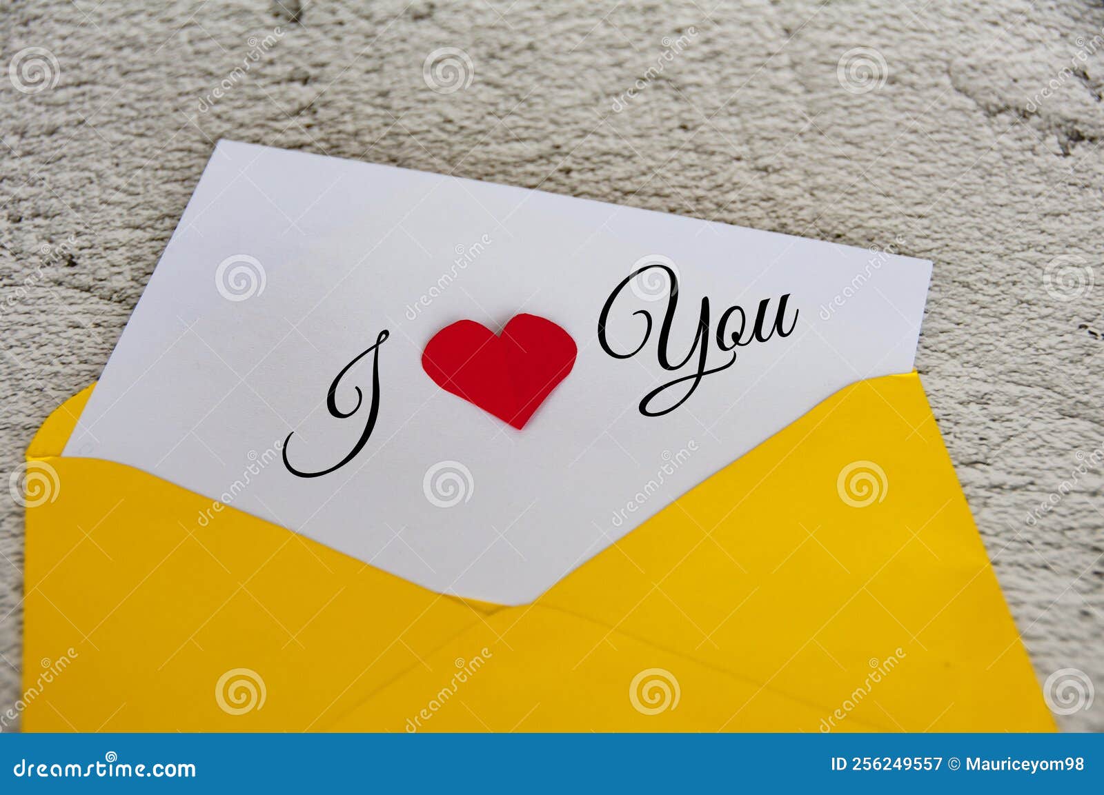 I Love You Text on Notepad in Yellow Envelope. Romance and Relationship