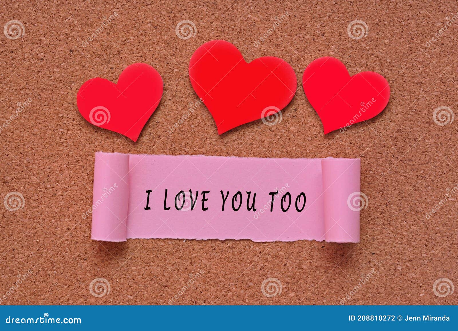 I Love You Too Label on Torn Paper with Heart Shape on Wooden ...