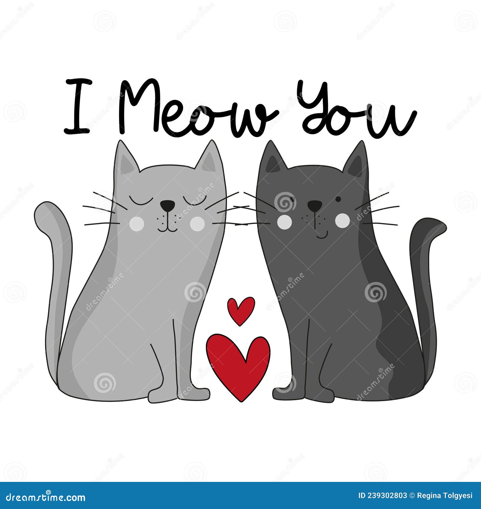 I Meow You - Cute Hand Drawn Cats with Hearts Stock Vector ...