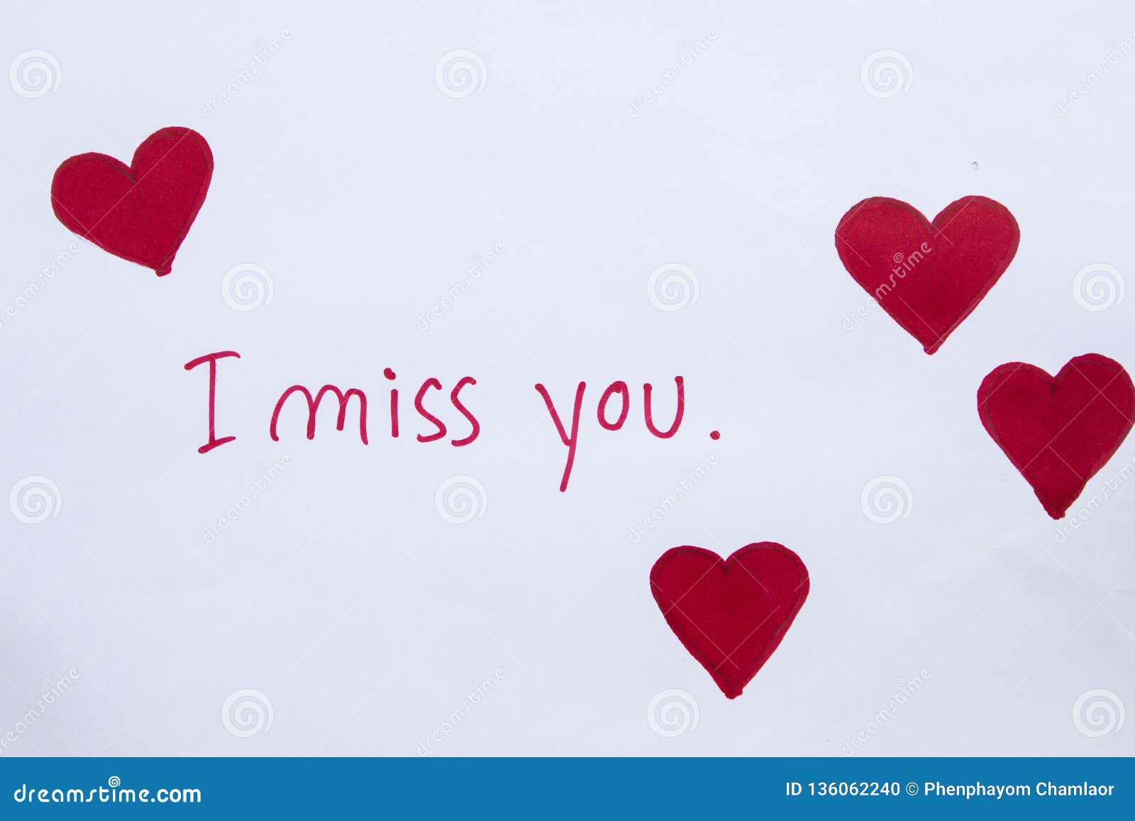 I Miss You Message Card with Draw Red Heart Stock Photo - Image of ...