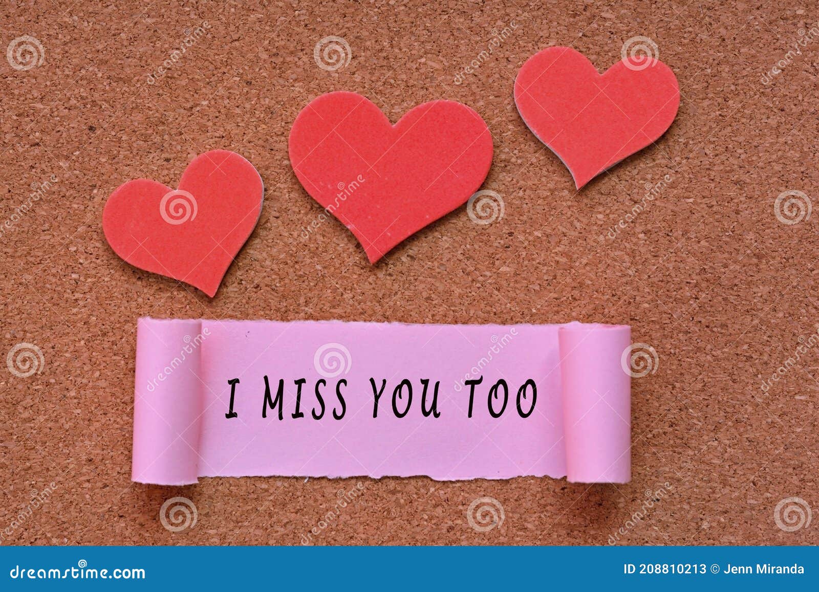 I Miss You Too Label on Torn Paper with Heart Shape on Wooden ...