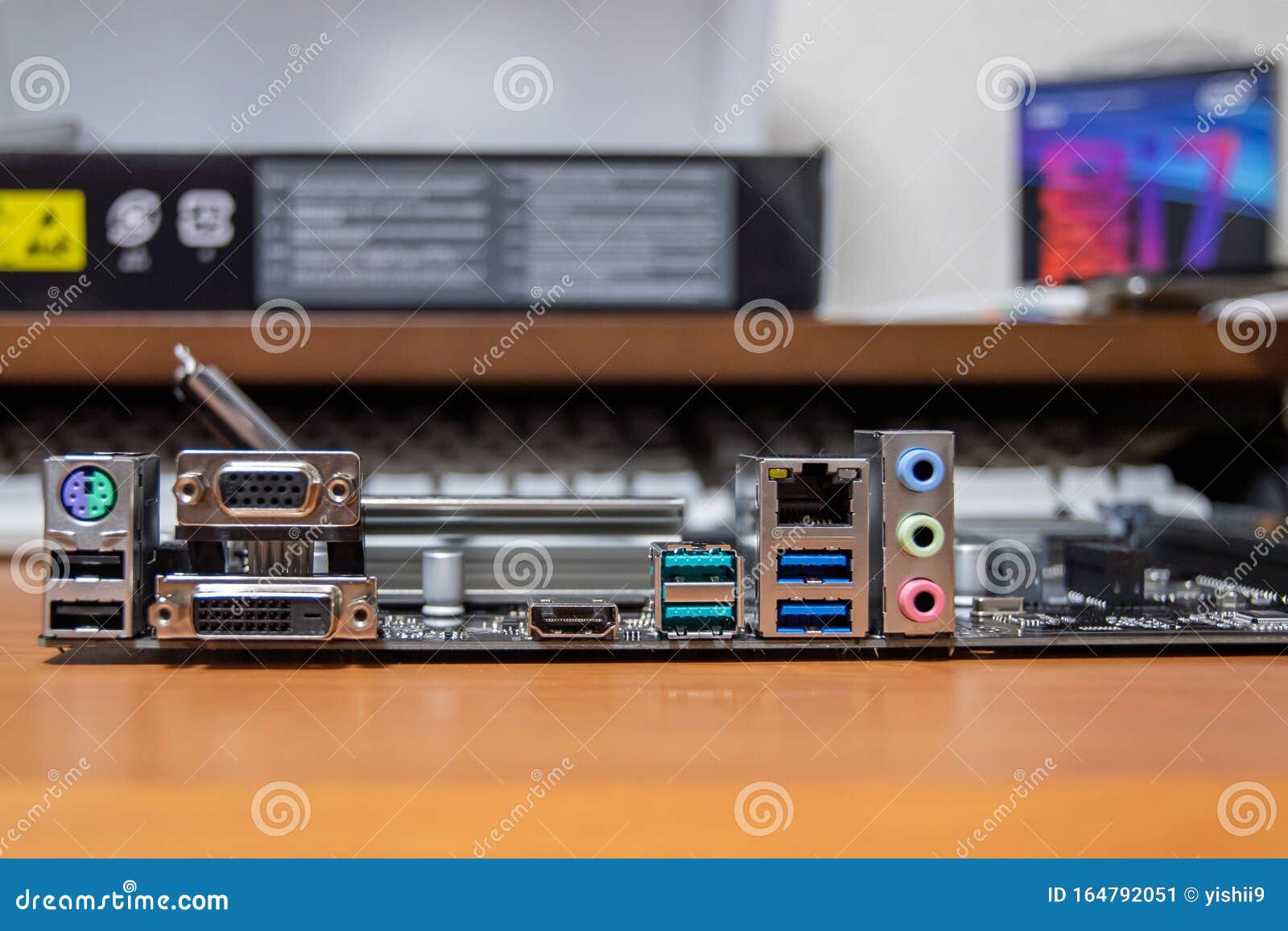 I/O Panel of a Computer Motherboard Put on a Desk Stock Image Image