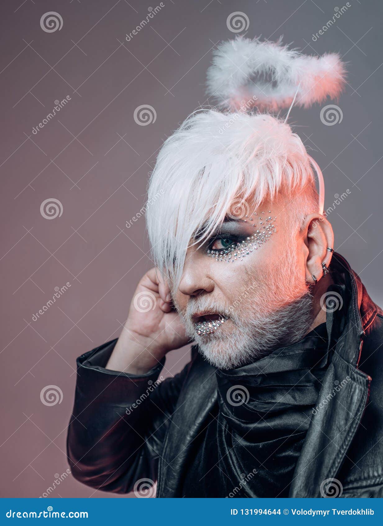 I am Quite a Fashion Freak. Exotic Hipster Man with Fashion Hairstyle.  Bearded Man with Male Makeup Stock Photo - Image of visage, attractive:  131994644
