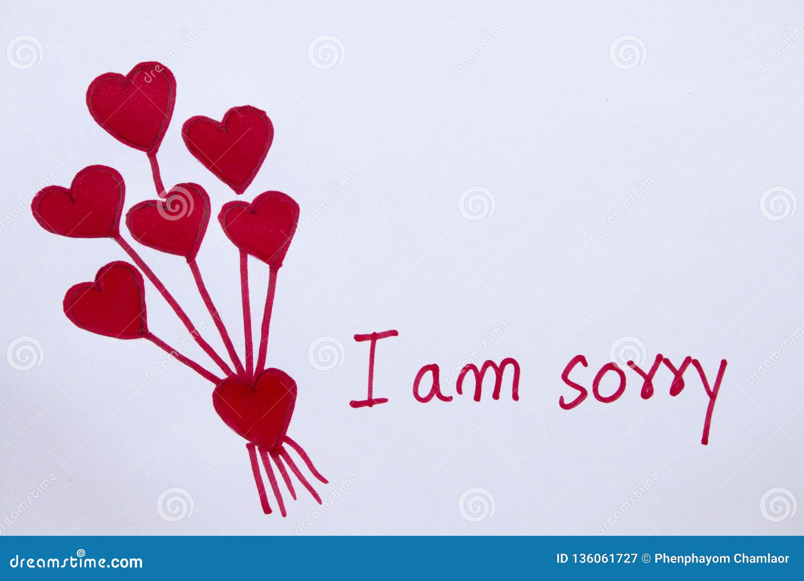 I am Sorry Message Card with Draw Red Heart Stock Image - Image of ...