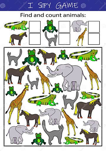 I Spy Animals Educational Game for Kids. Math Worksheet for ...