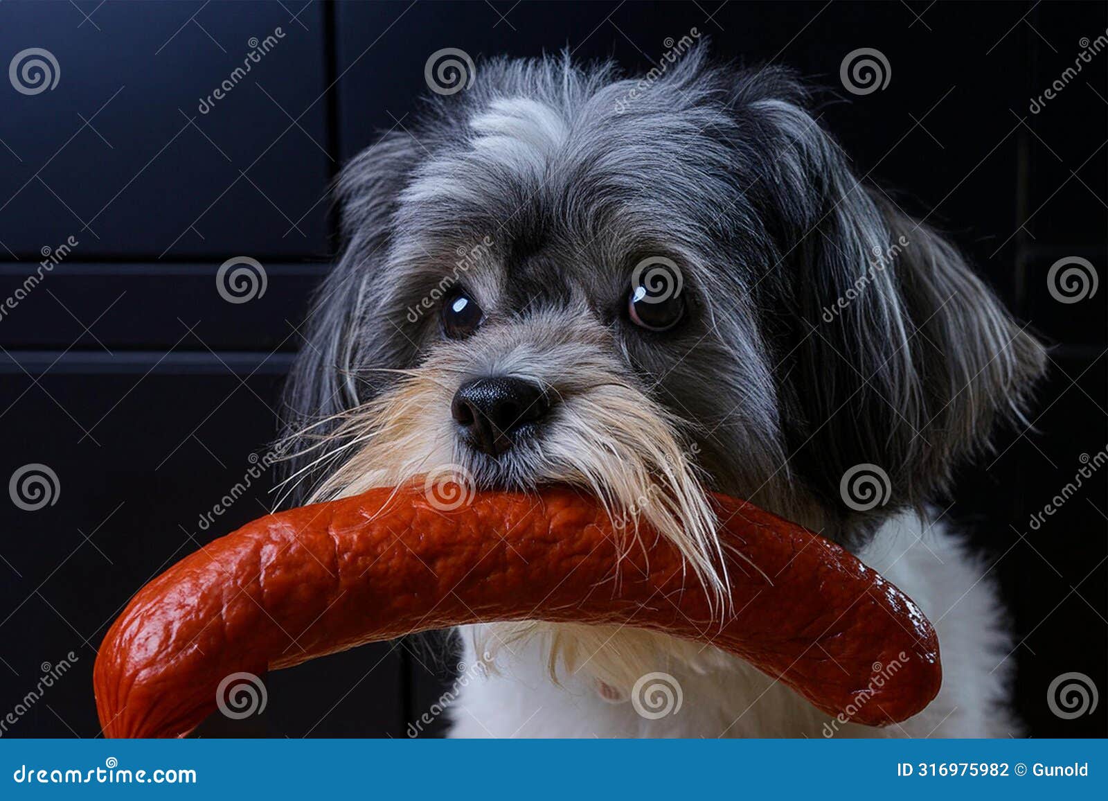 temptation, little dog has stolen a sausage