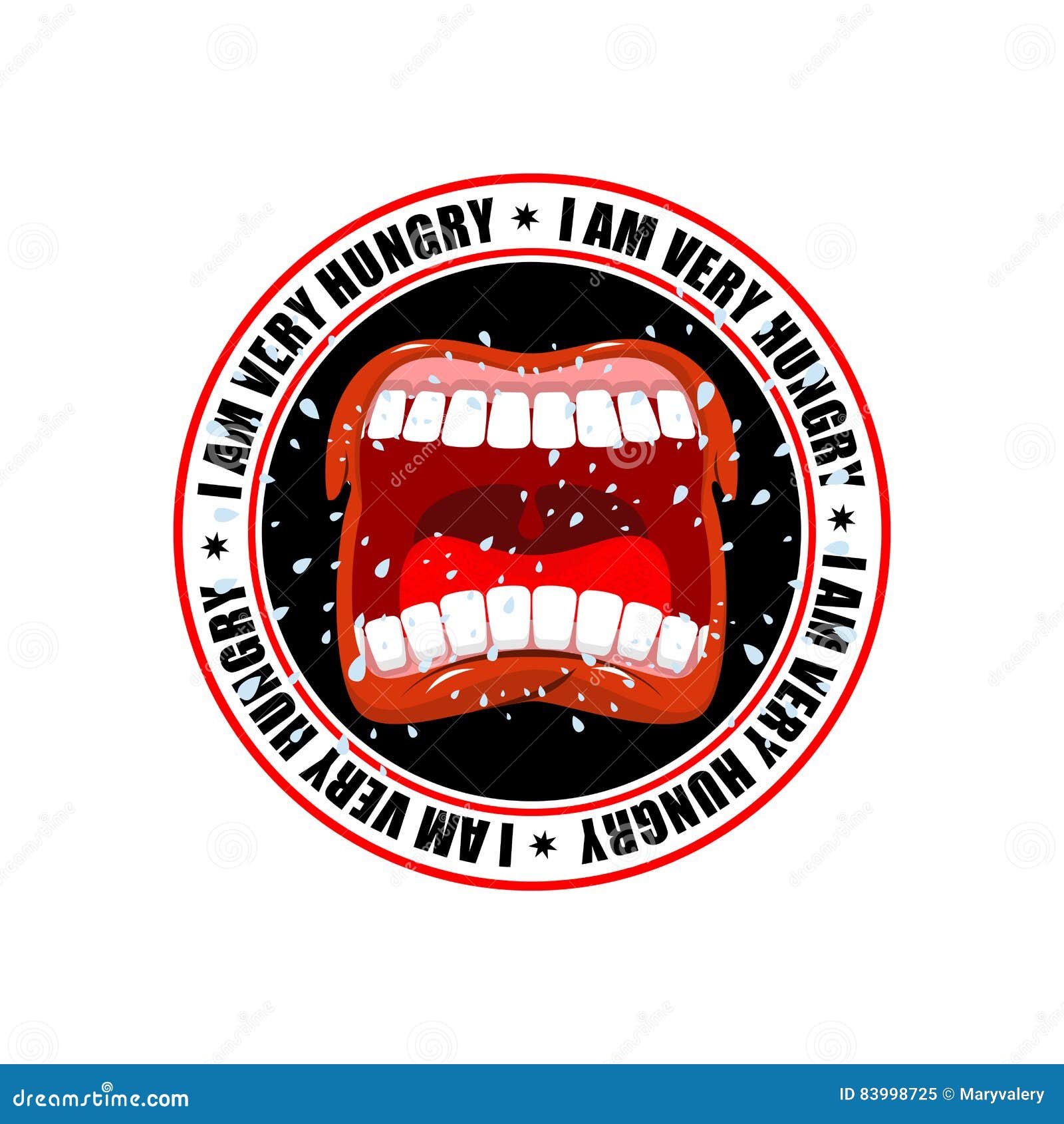 I am Very Hungry Logo. Open Mouth and Teeth. Emblem for Restaurant and