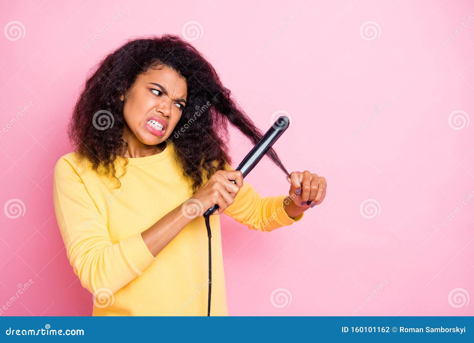 I Want Straight Haircut Concept. Close Up Photo of Annoyed Irritated with  Volume Thick Naturally Curly Hair Girl Using Stock Photo - Image of hairdo,  long: 160101162