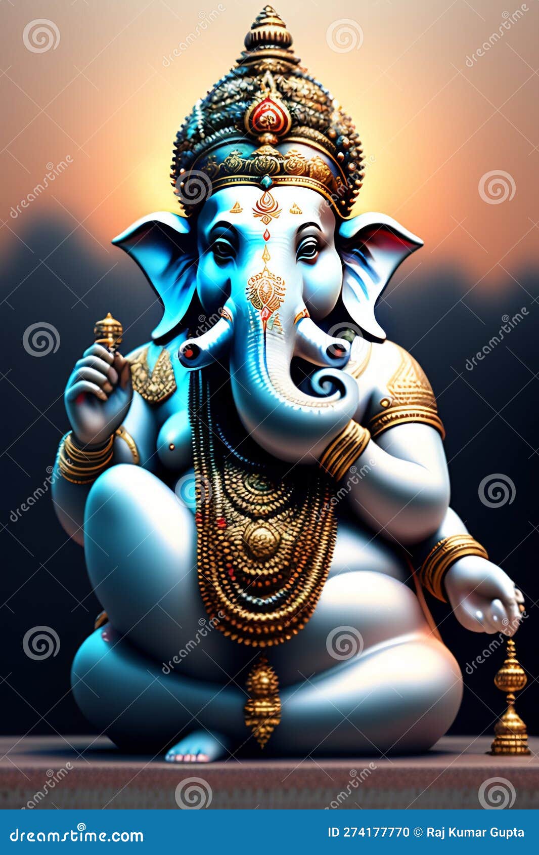 i worship the lord with a curved trunk and huge body with the effulgence of a core suns. ai generated.
