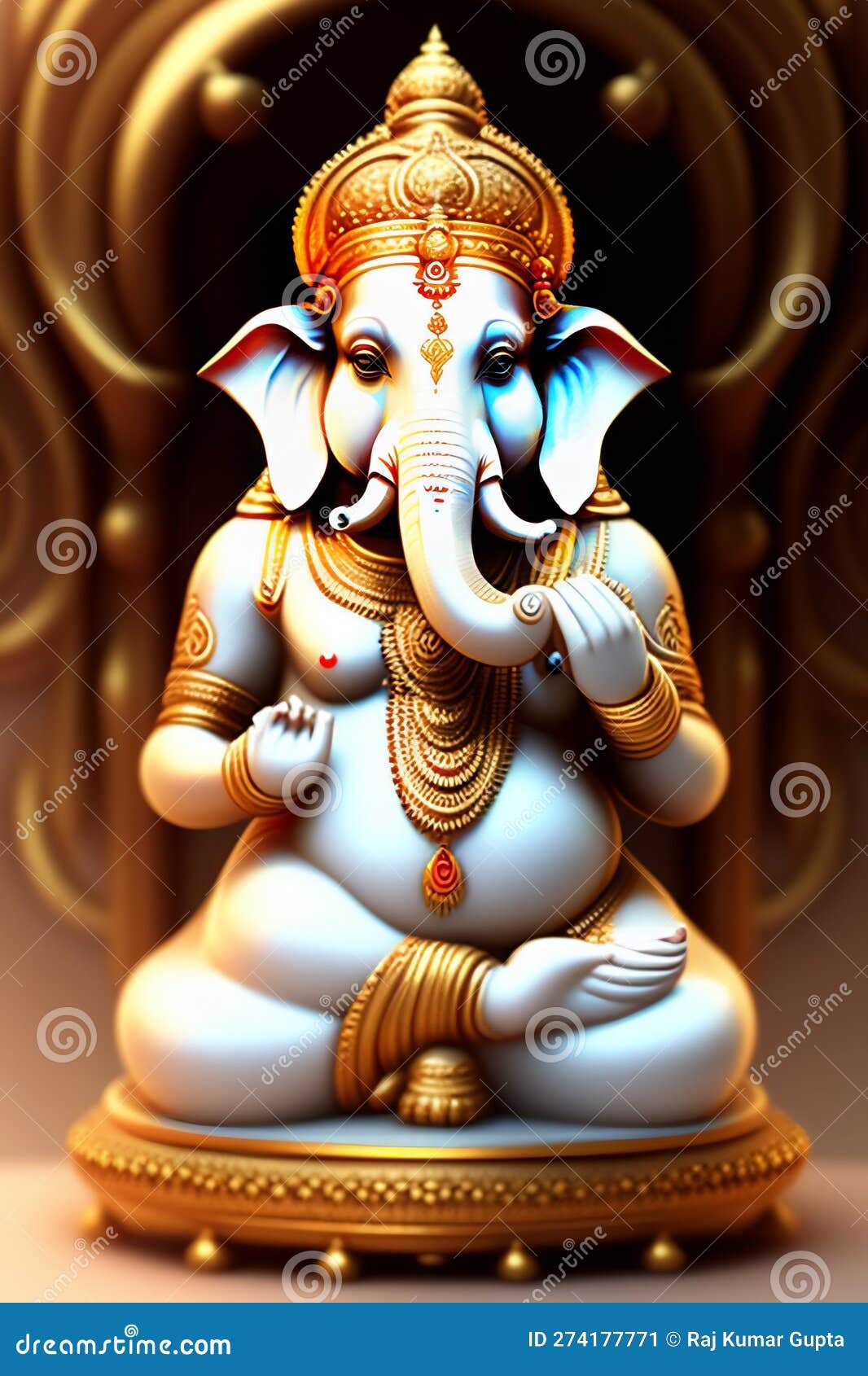 i worship the lord with a curved trunk and huge body with the effulgence of a core suns. ai generated.
