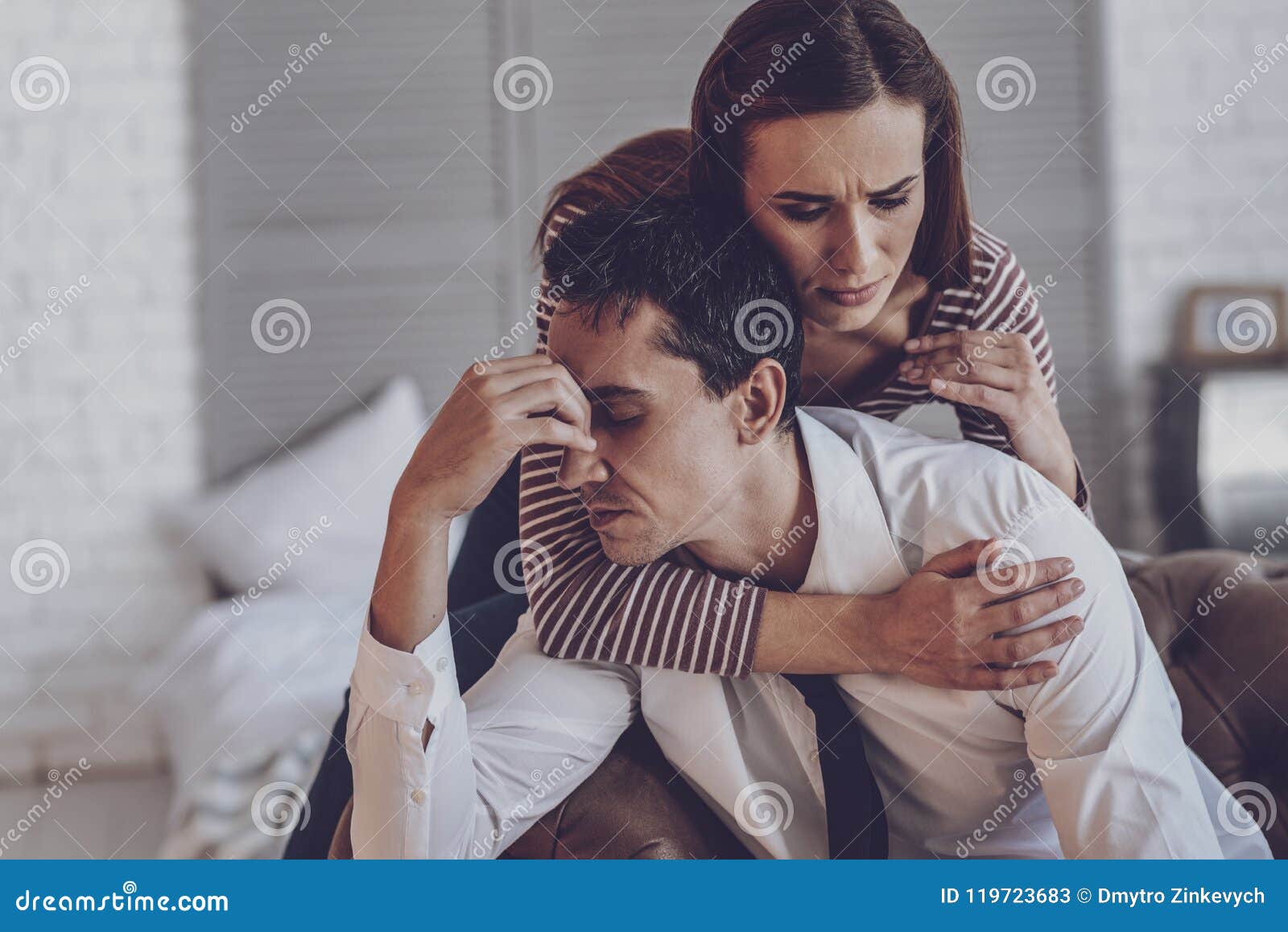 Pleasant Beautiful Woman Hugging Her Husband Stock Image - Image of ...