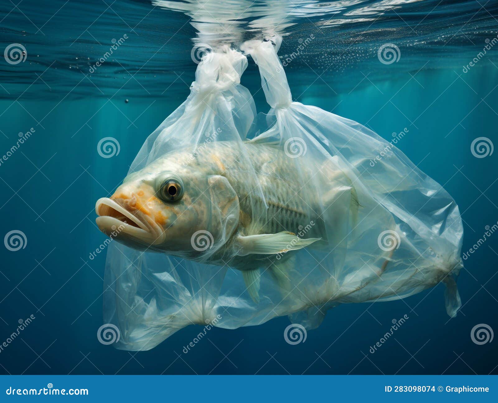 Big Fish Trapped in a Plastic Bag Due To Ocean Pollution Stock Illustration  - Illustration of screenshot, fish: 283098074