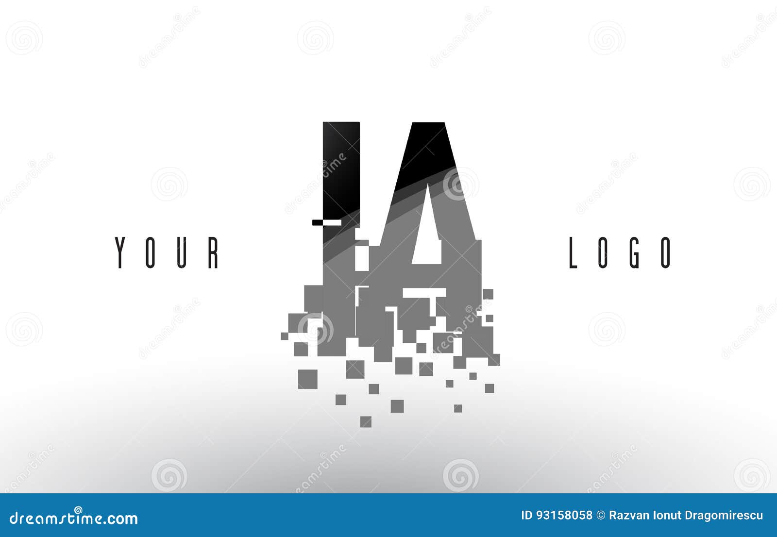 ia i a pixel letter logo with digital shattered black squares