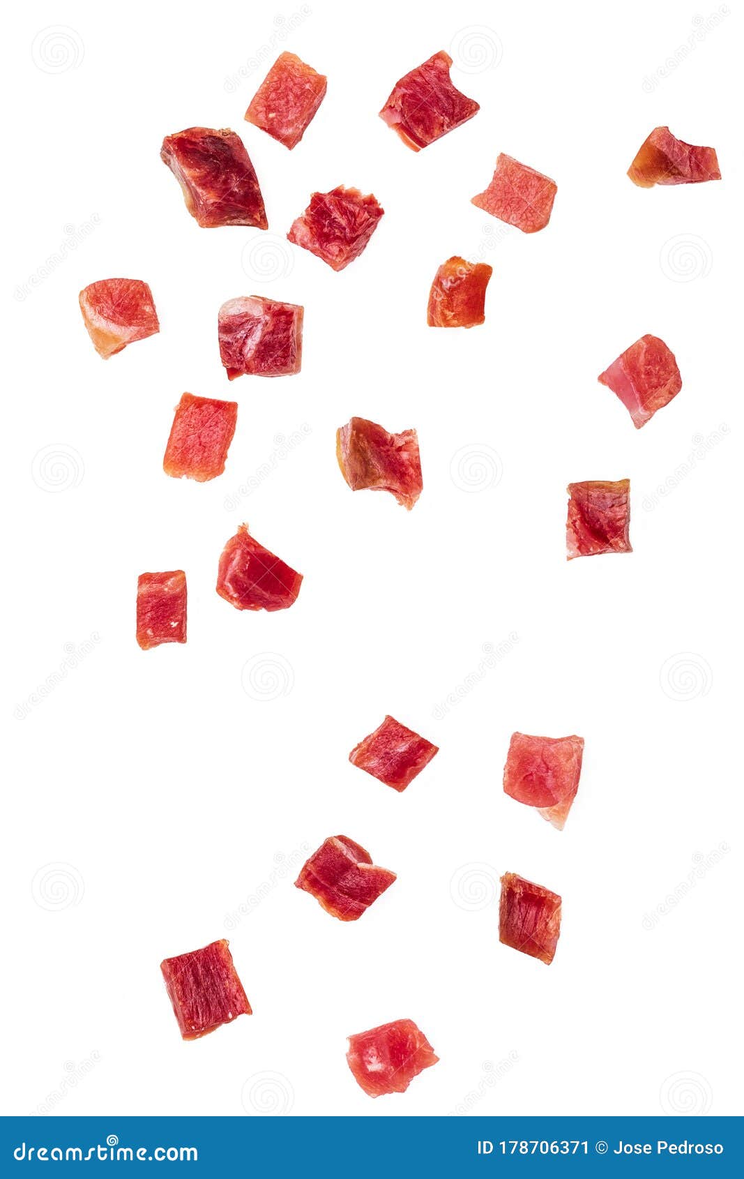 Diced Ham Isolated On White Background, Chopped Boiled Sausage Royalty