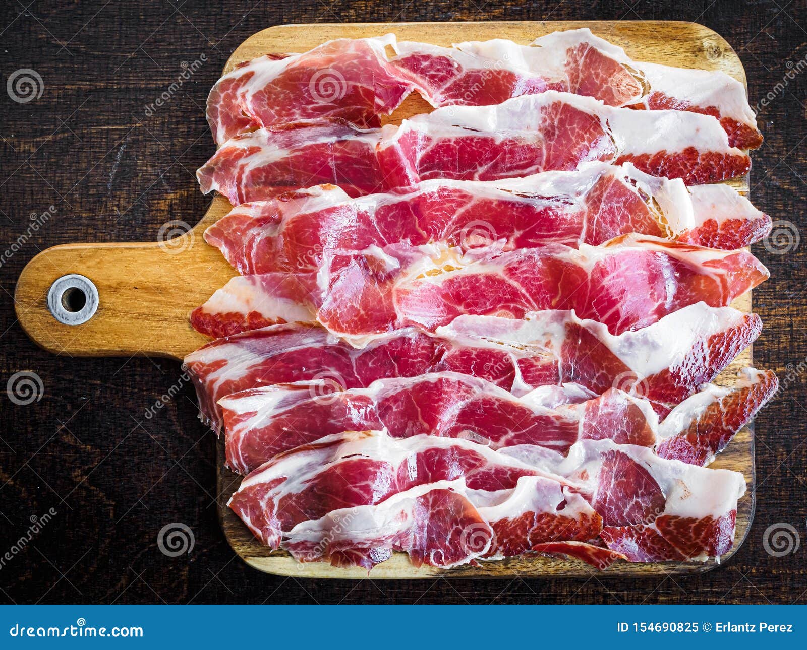 Iberico Ham Cut on a Wooden Board Stock Image Image of horizontal
