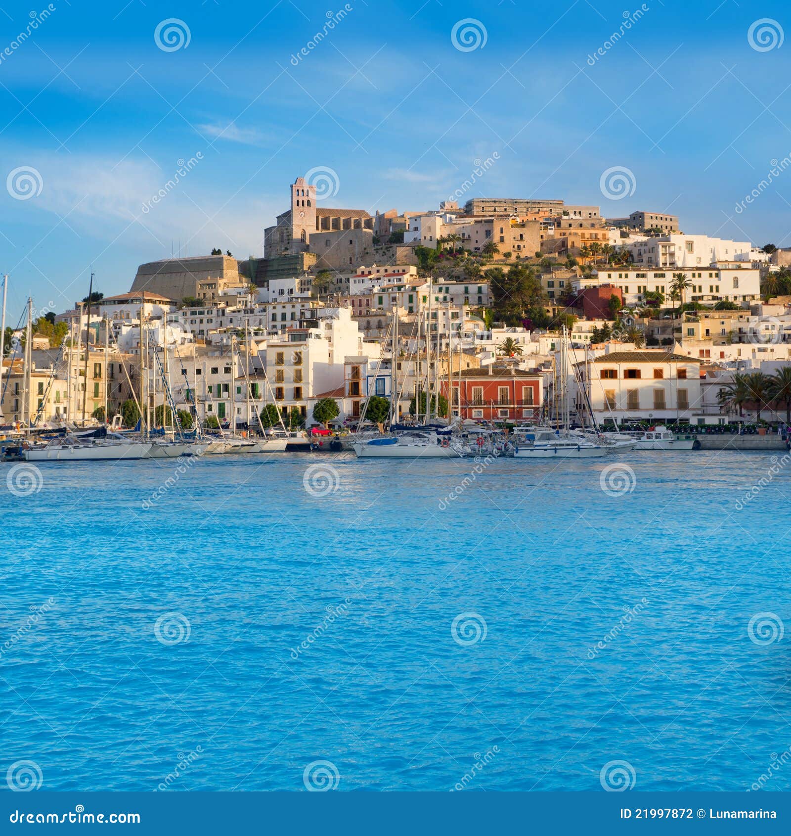 ibiza eivissa town with blue mediterranean