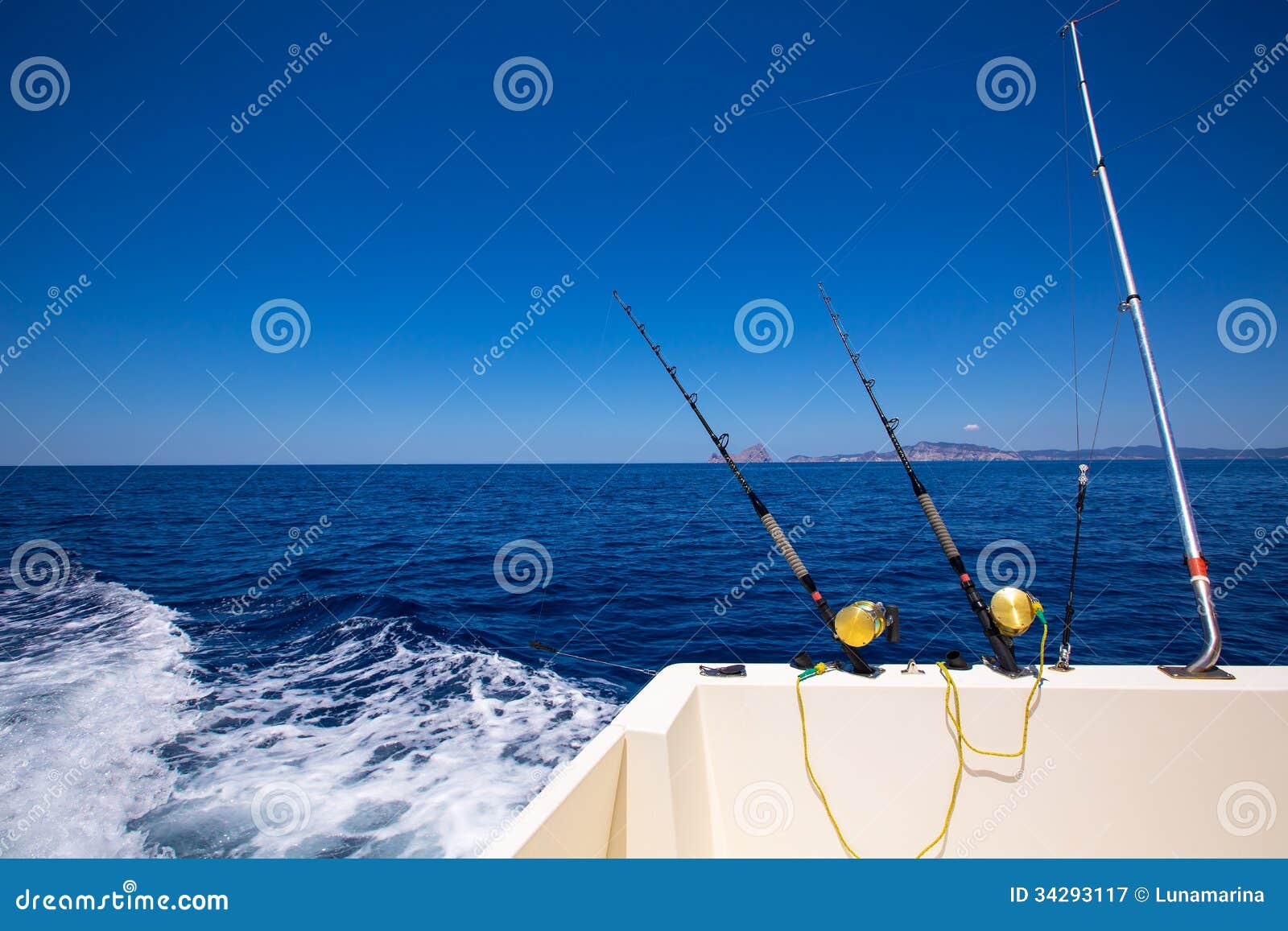 Ibiza Fishing Boat Trolling Rods and Reels in Blue Sea Stock Image - Image  of sport, seascape: 34293117