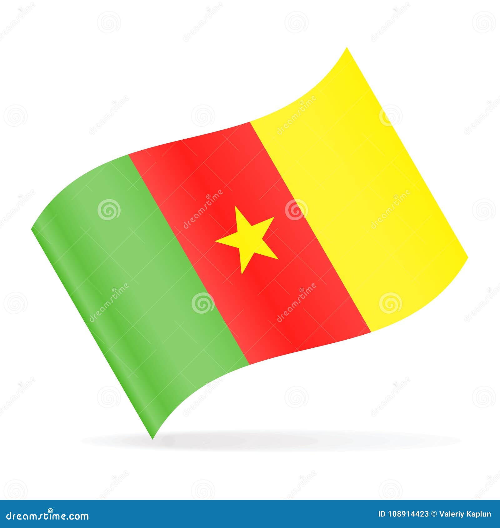 Drapeau Du Cameroun Ronde Icône Sur Papier Glacé. Bouton Avec Le