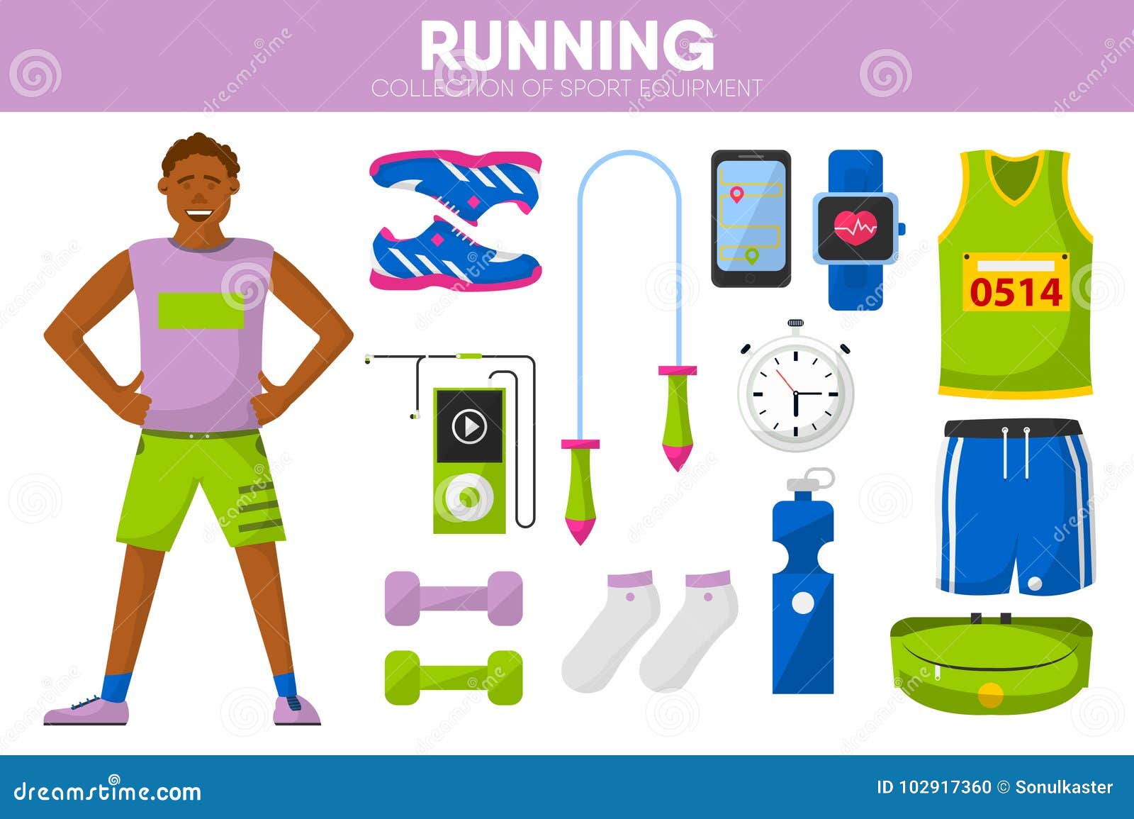 Icônes Accessoires De Vecteur De Sport D'équipement De Marathonien De  Vêtement Courant D'homme Réglées Illustration de Vecteur - Illustration du  plat, positionnement: 102917360