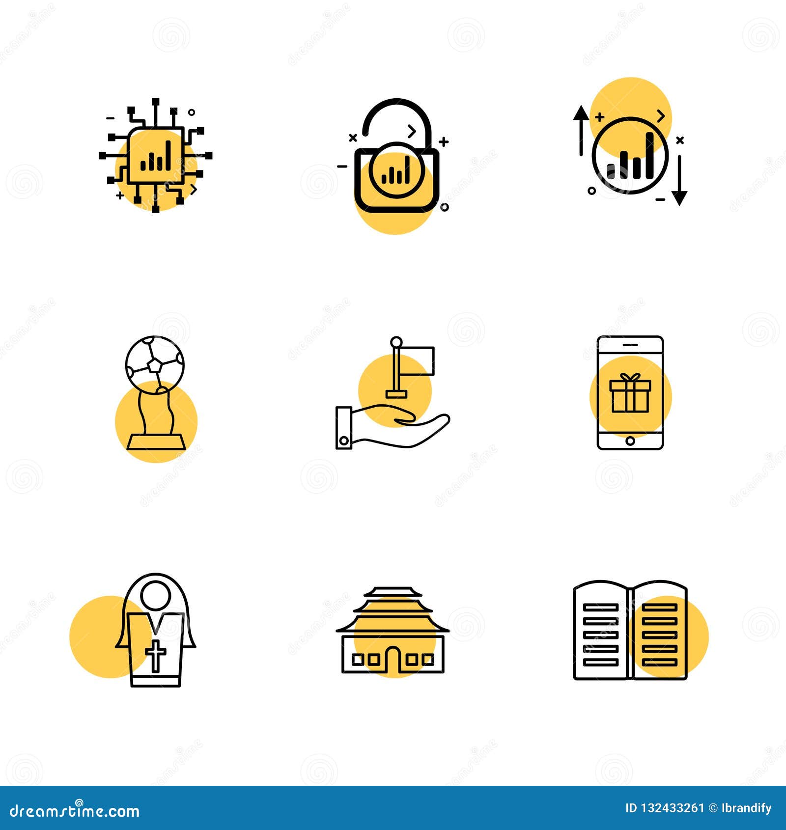Ic Lock Unlock Graph Up Down Book Smart Phone Si Stock Vector Illustration Of Sister Creative 132433261