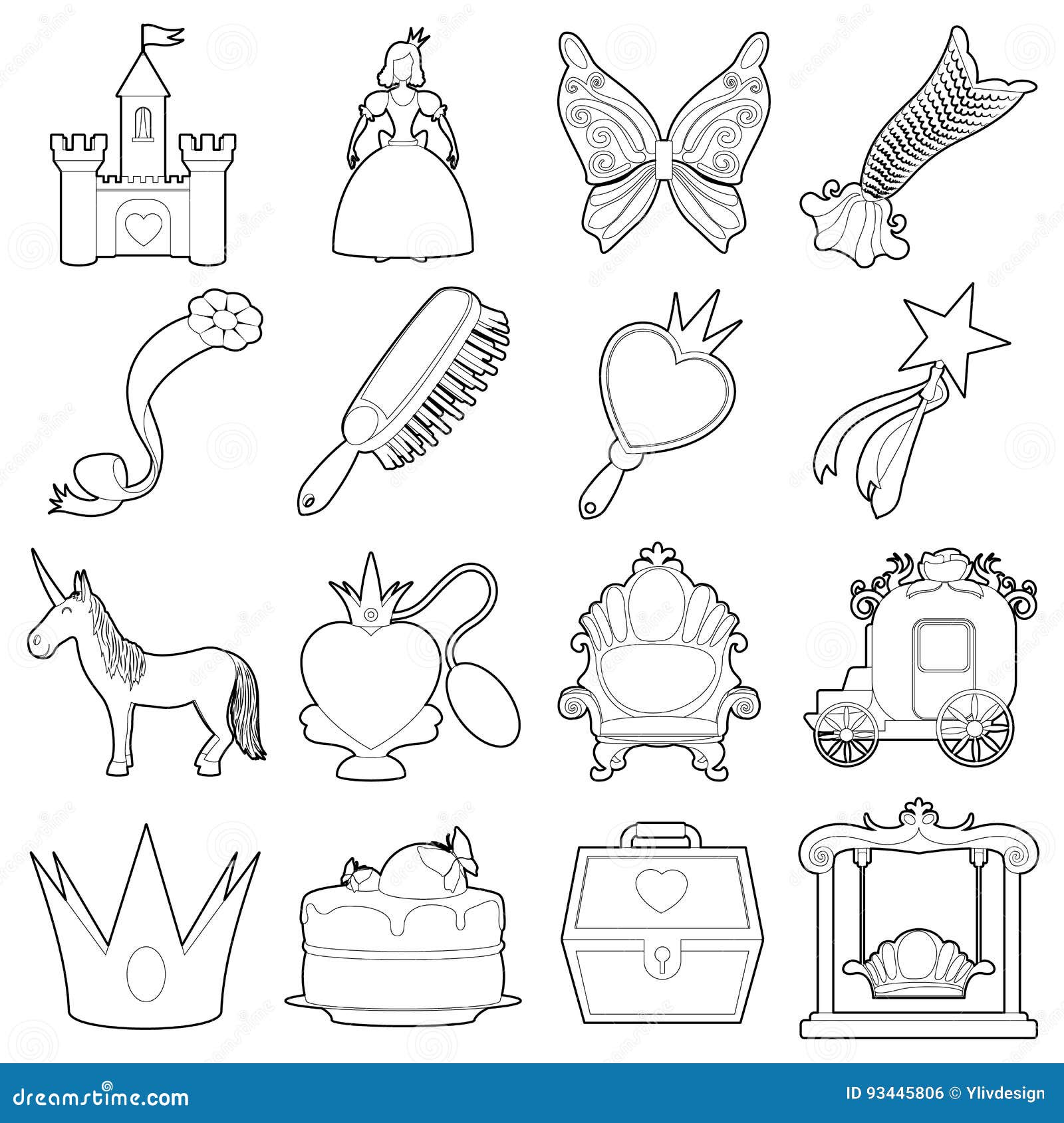 Icônes D'accessoires De Princesse Réglées, Style D'ensemble Illustration de  Vecteur - Illustration du château, isolement: 93445806