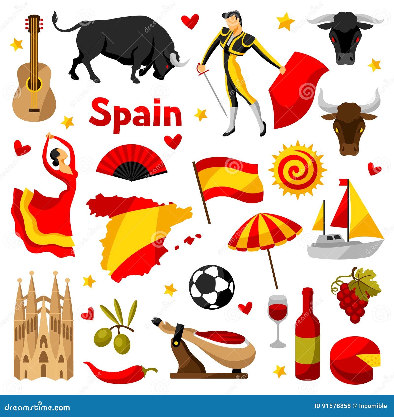 Icones De L Espagne Reglees Symboles Et Objets Traditionnels Espagnols Photo Stock Editorial Illustration Du Carte Football