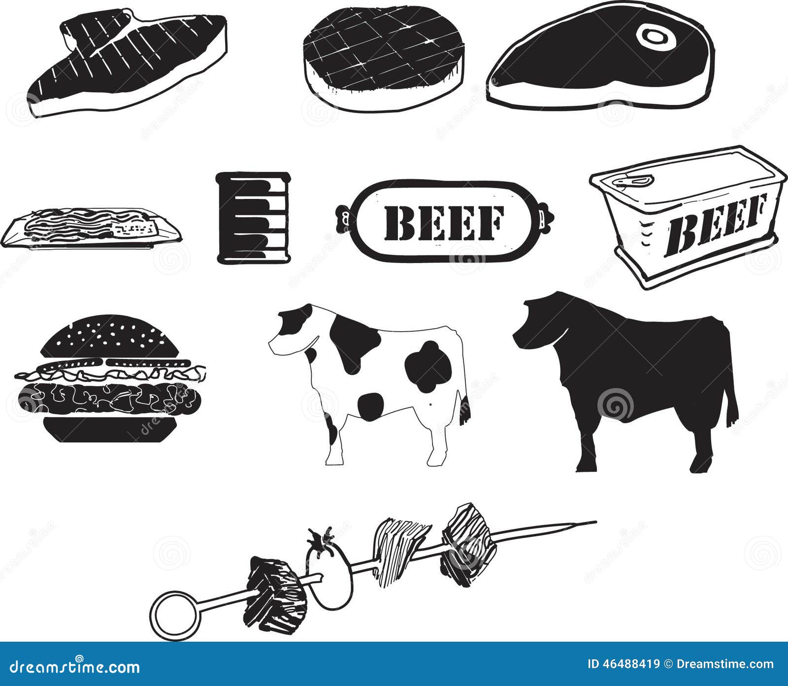 Icones Du Boeuf B W Illustration De Vecteur Illustration Du Hamburger