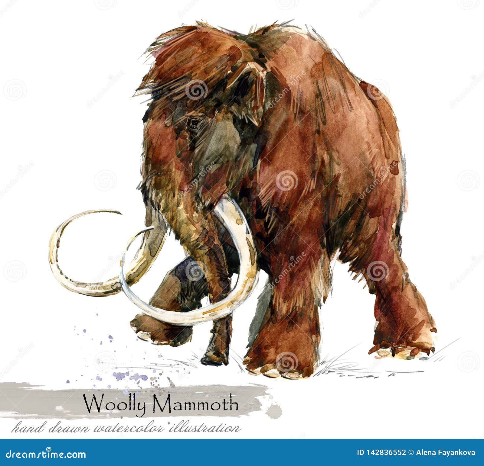 ice age wildlife. prehistoric period fauna. woolly mammoth. watercolor animal.