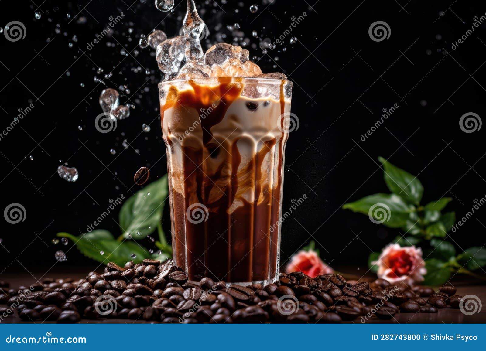 Ice Blended Coffee in Tall Glass with Coffee Beans Stock Illustration